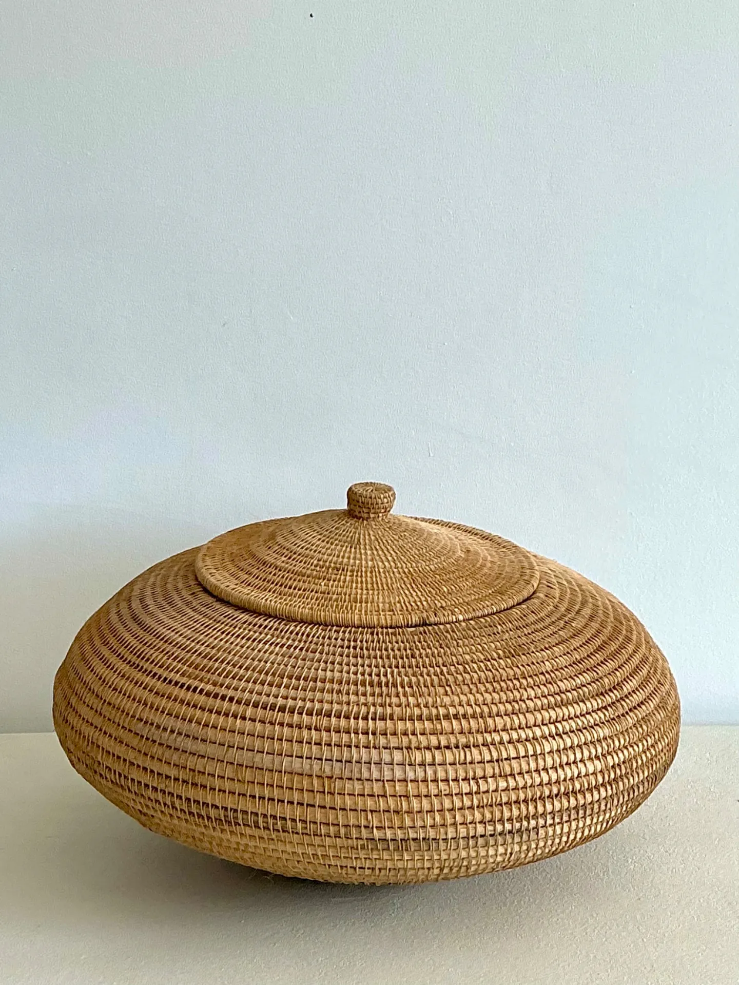 Vintage Woven Natural Fiber Lidded Basket — additional photo 6