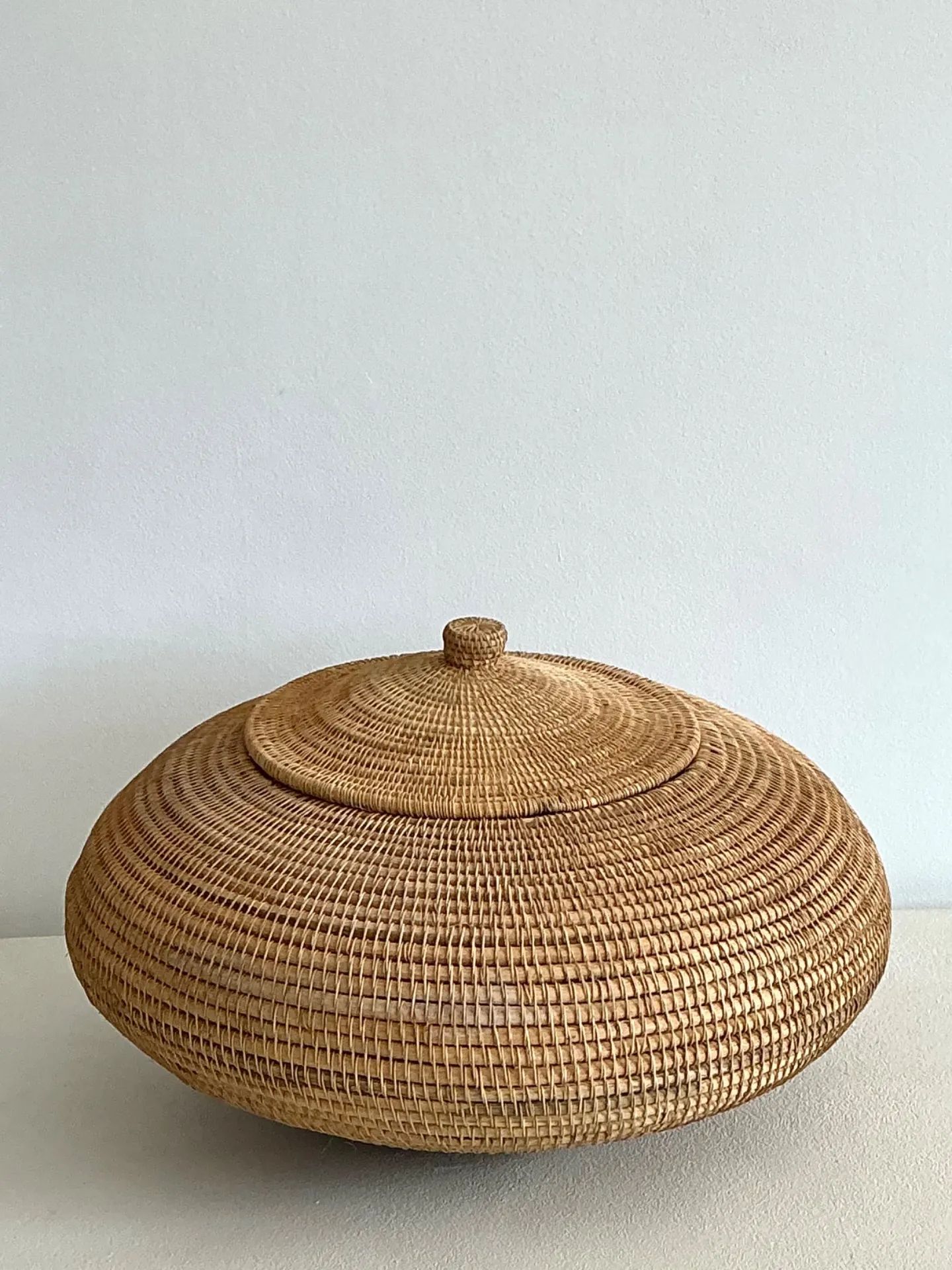 Vintage Woven Natural Fiber Lidded Basket — additional photo 2
