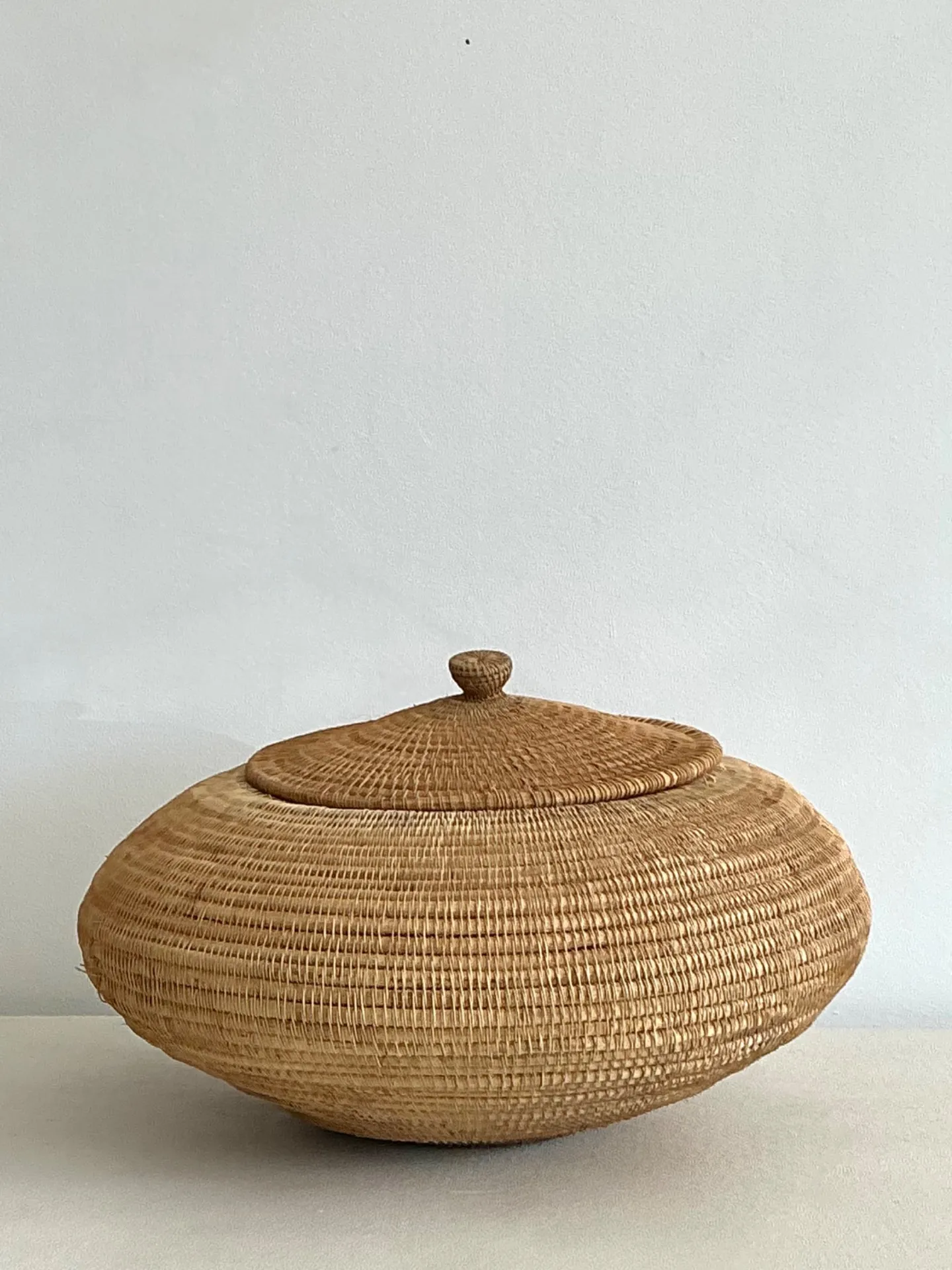 Vintage Woven Natural Fiber Lidded Basket - Wicker, 30W x 14.5H — additional photo 4