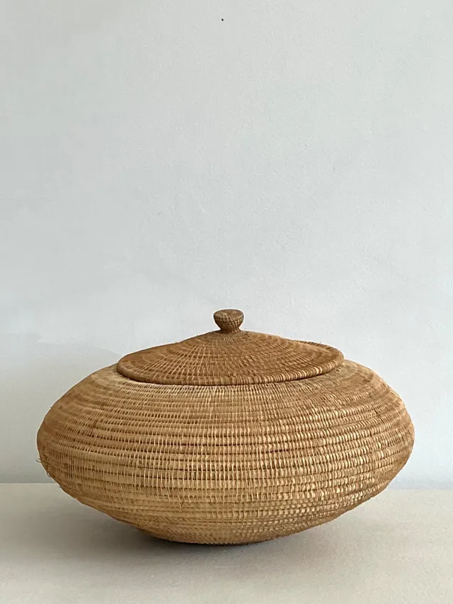Vintage Woven Natural Fiber Lidded Basket - Wicker, 30W x 14.5H — additional photo 4