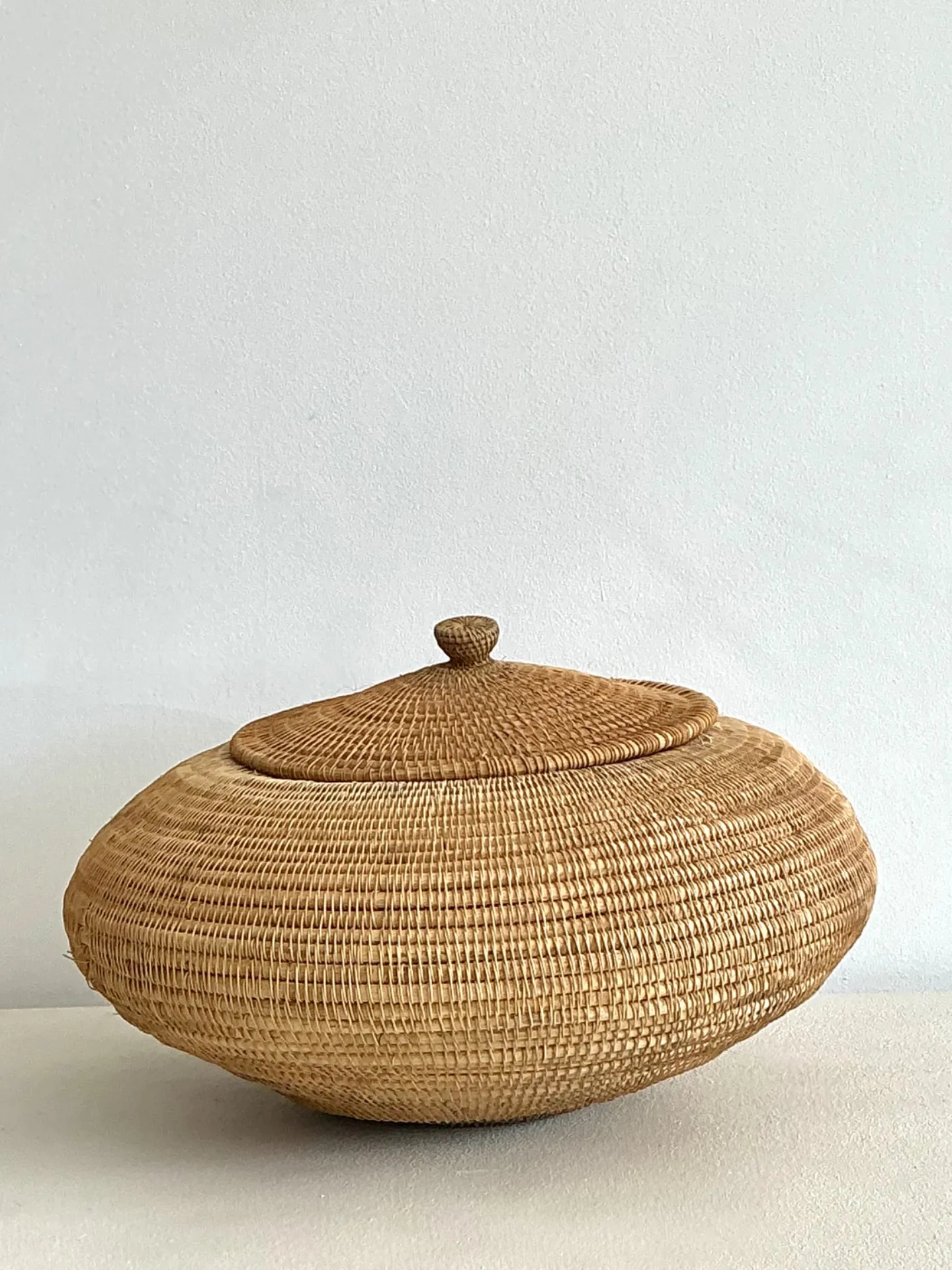 Vintage Woven Natural Fiber Lidded Basket - Wicker, 30W x 14.5H — additional photo 5