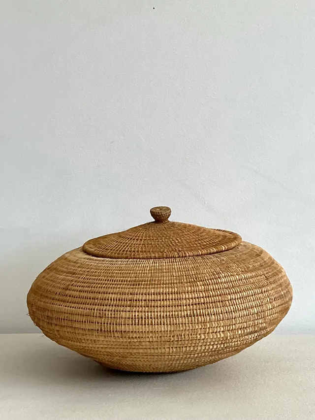 Vintage Woven Natural Fiber Lidded Basket - Wicker, 30W x 14.5H — additional photo 6
