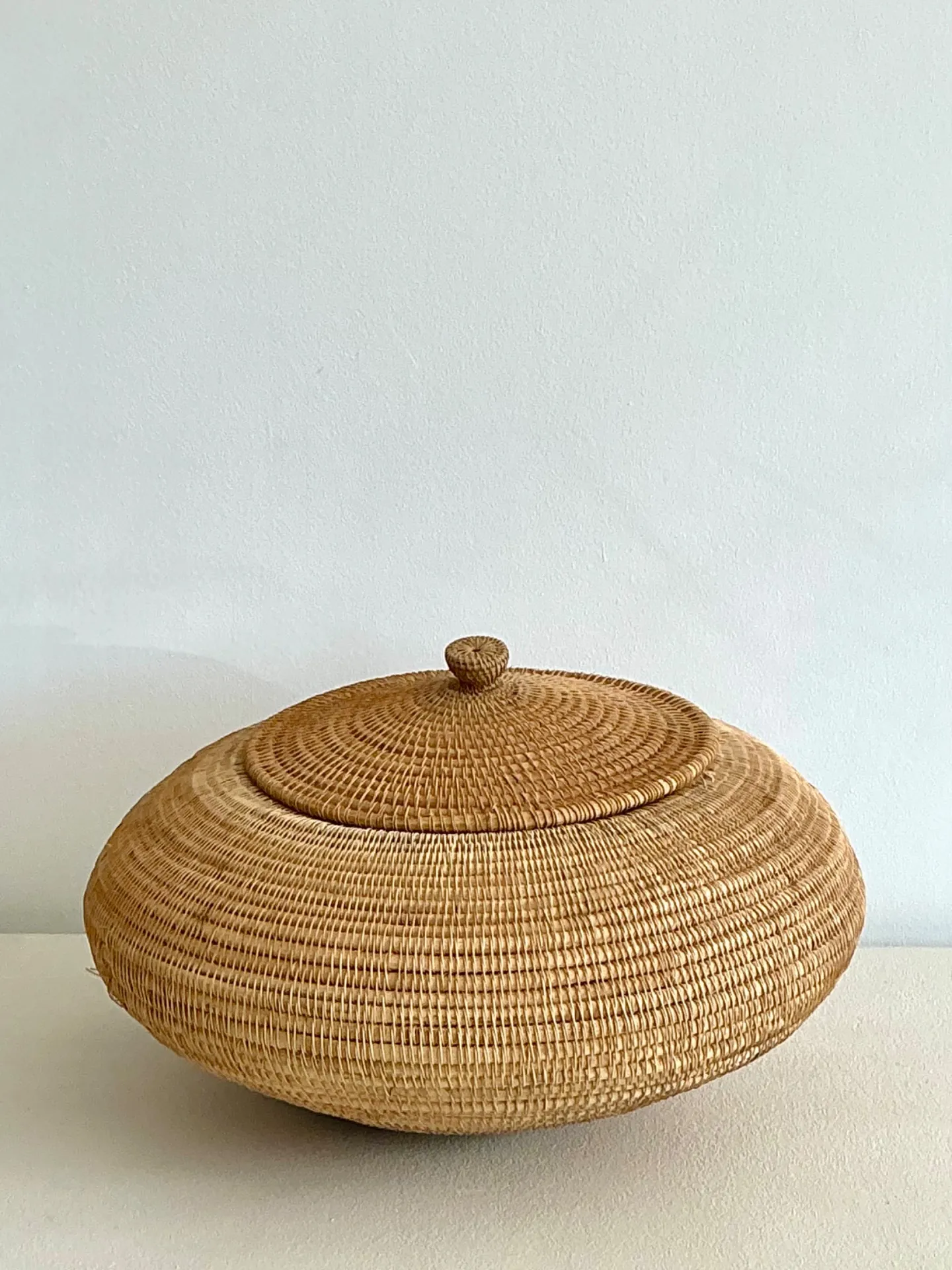 Vintage Woven Natural Fiber Lidded Basket - Wicker, 30W x 14.5H — additional photo 8