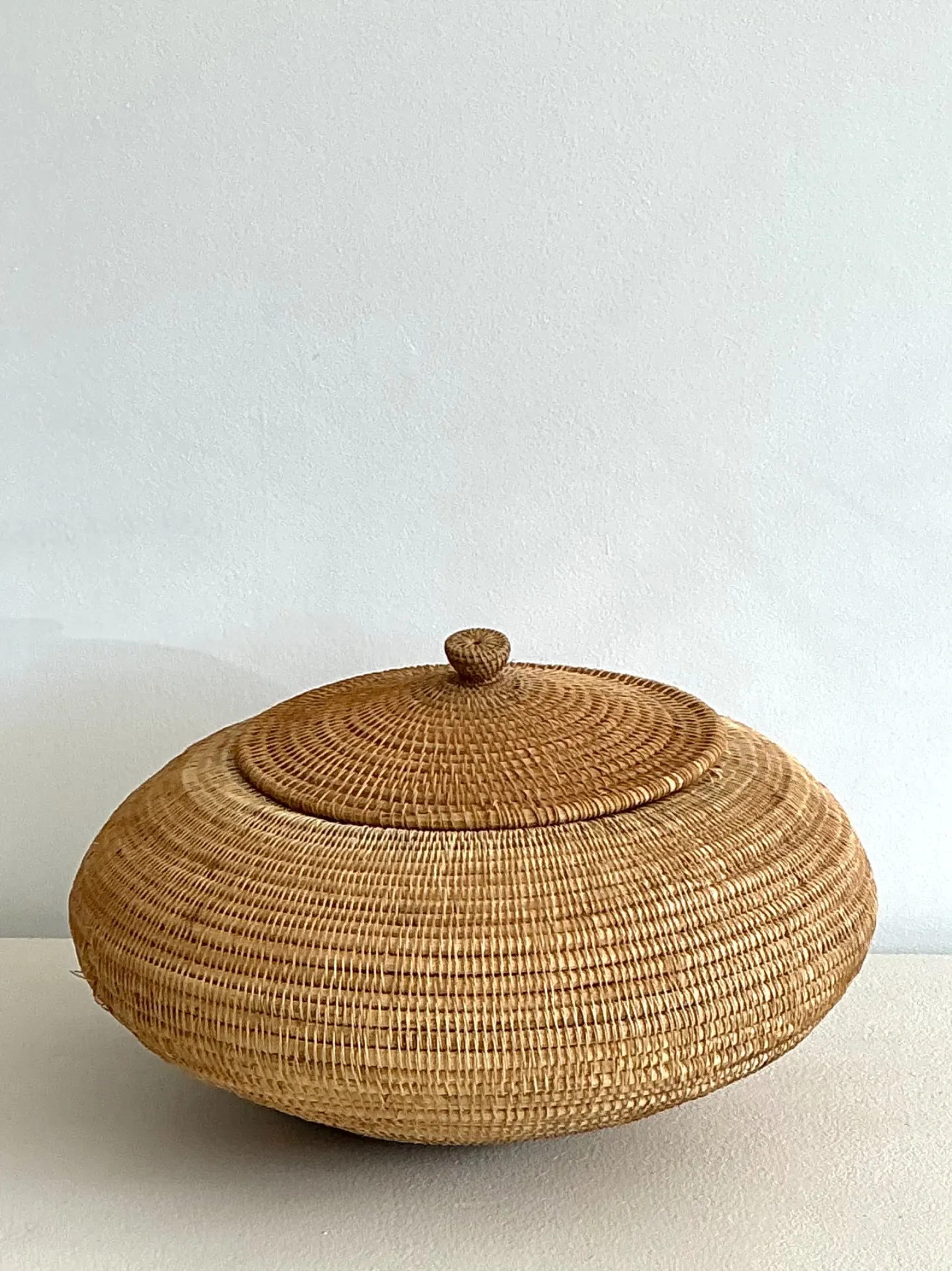 Vintage Woven Natural Fiber Lidded Basket - Wicker, 30W x 14.5H — additional photo 2