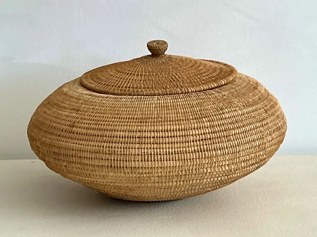 Vintage Woven Natural Fiber Lidded Basket - Wicker, 30W x 14.5H — additional photo 7