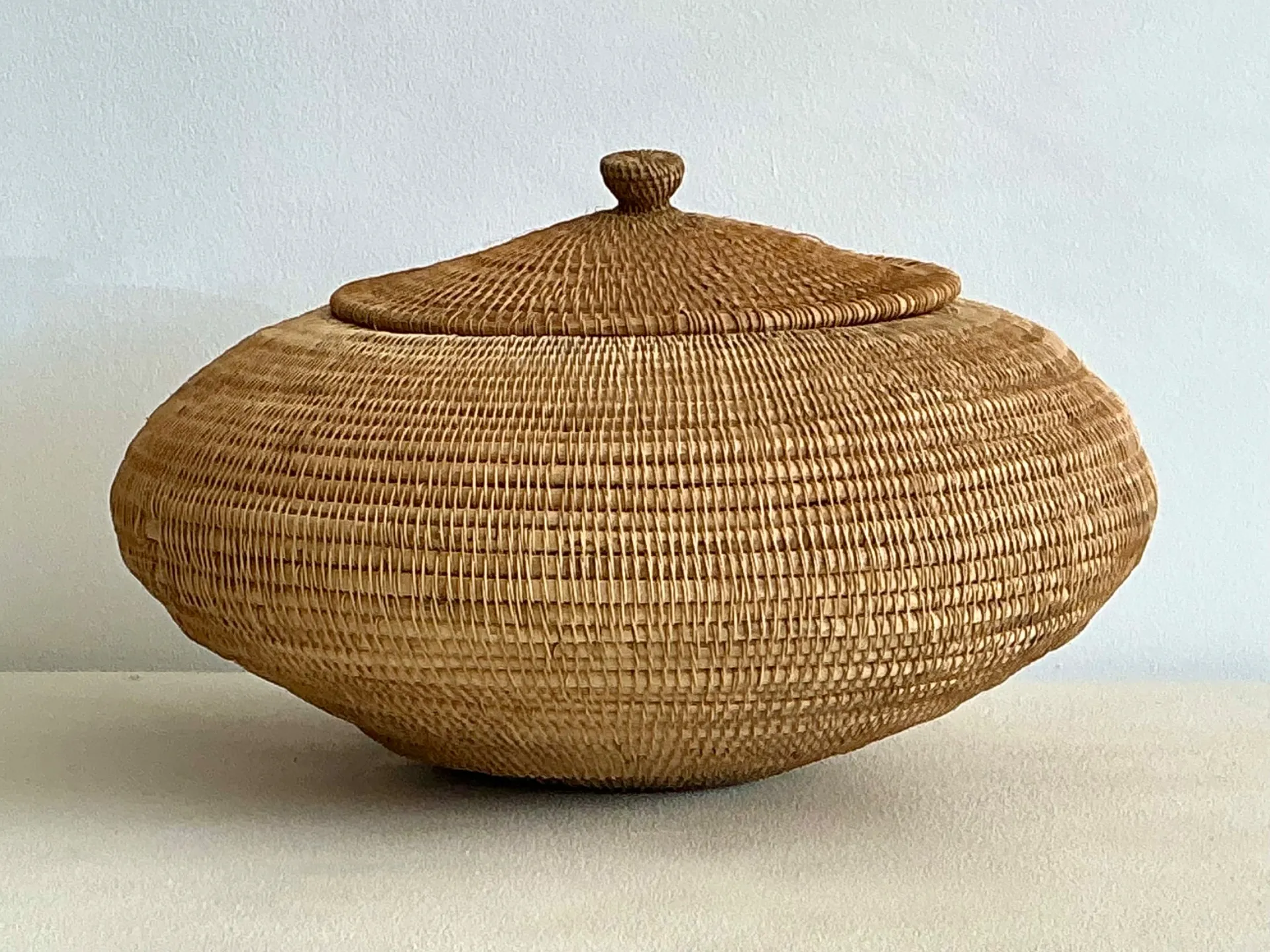 Vintage Woven Natural Fiber Lidded Basket - Wicker, 30W x 14.5H — additional photo 1