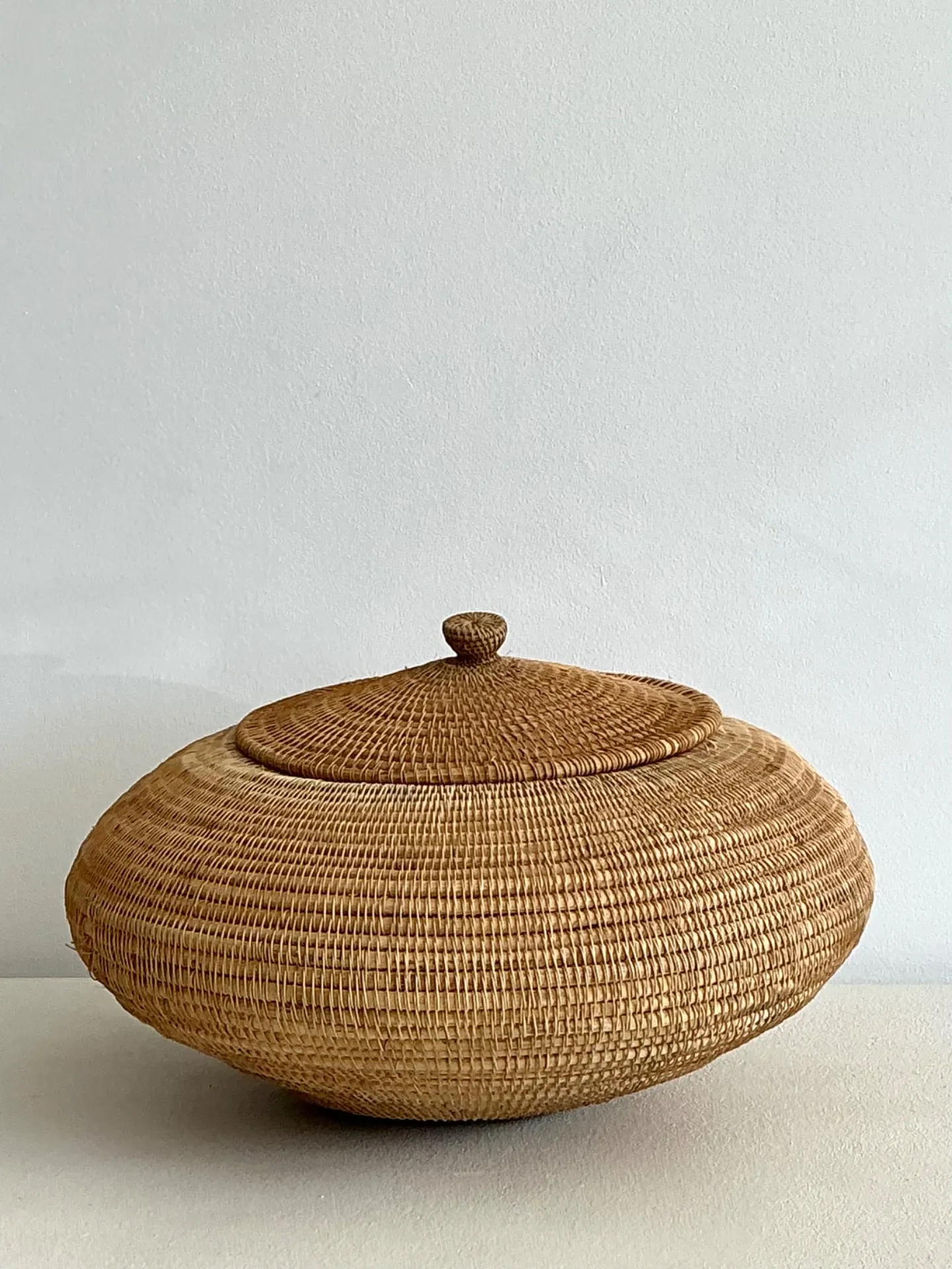 Vintage Woven Natural Fiber Lidded Basket - Wicker, 30W x 14.5H — additional photo 3