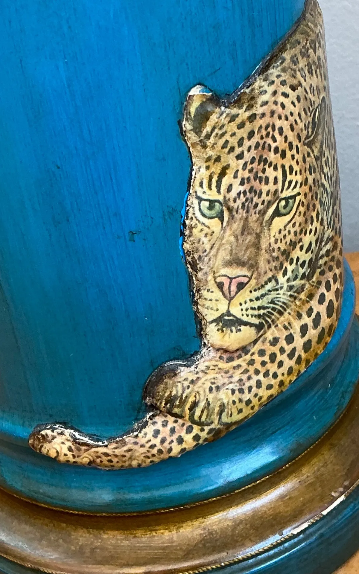 Vintage Blue and Gold Decoupage Leopard Lamp — additional photo 2