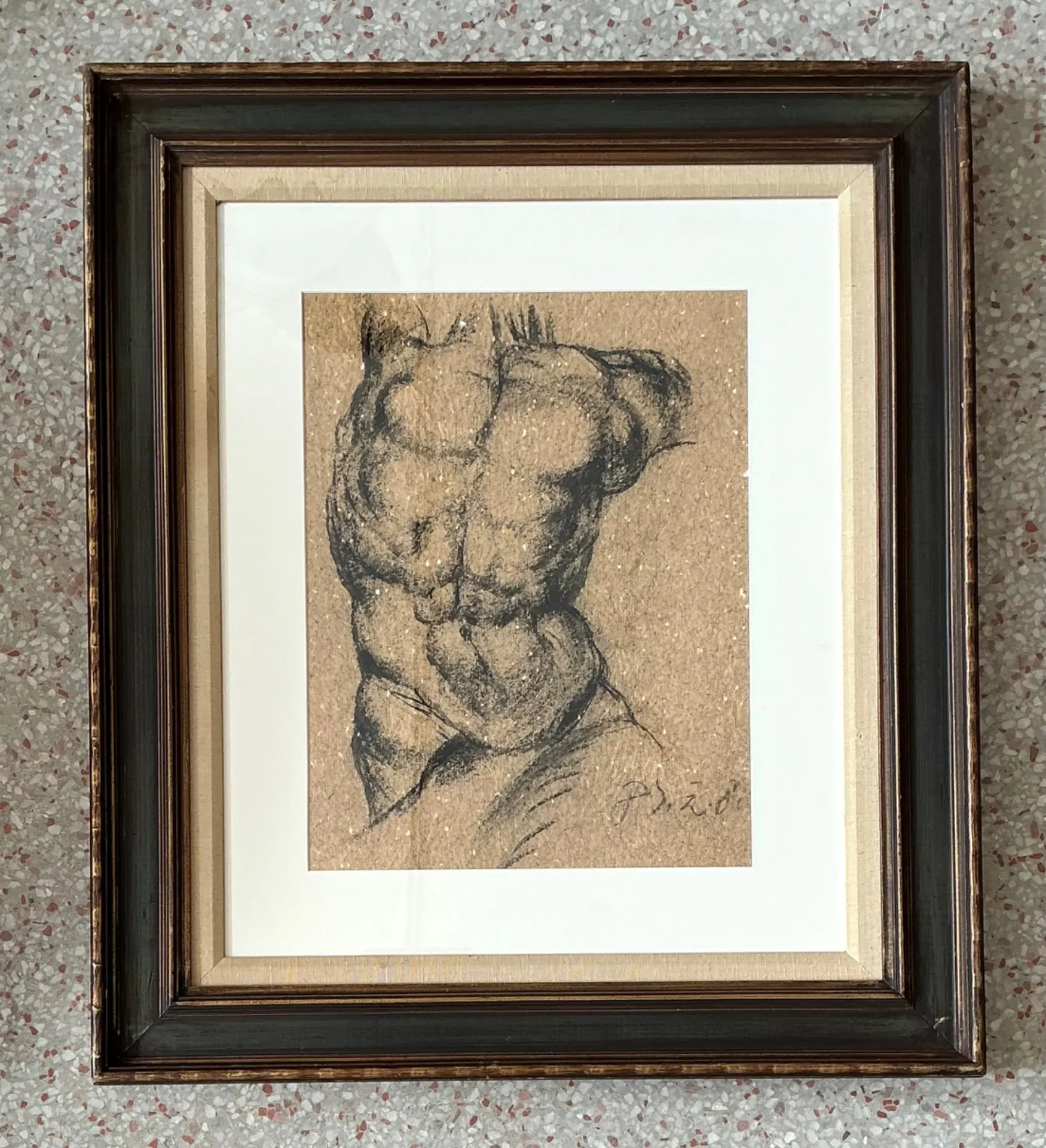 Vintage Original Charcoal Male Torso Drawing — additional photo 4