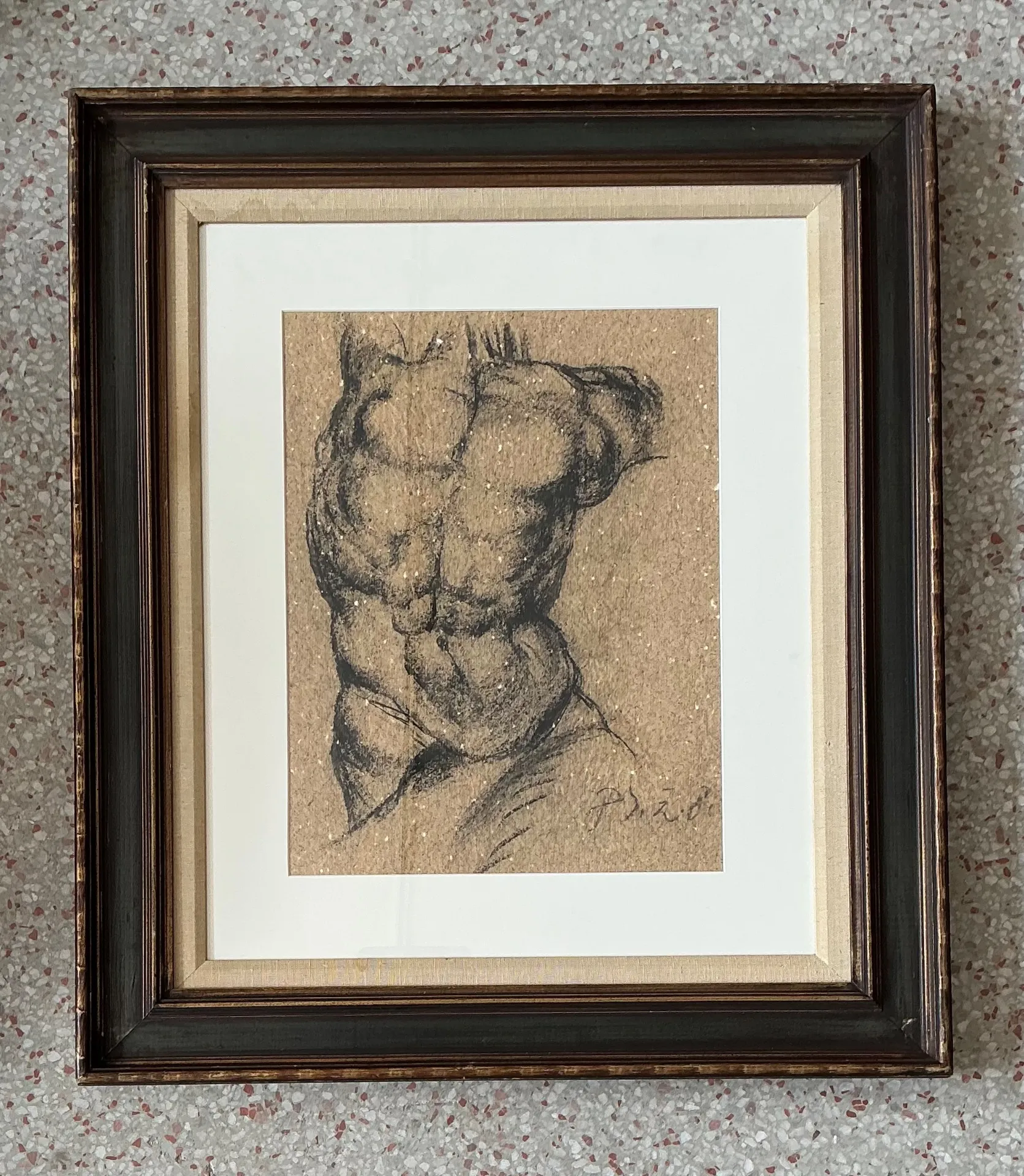 Vintage Original Charcoal Male Torso Drawing — additional photo 6