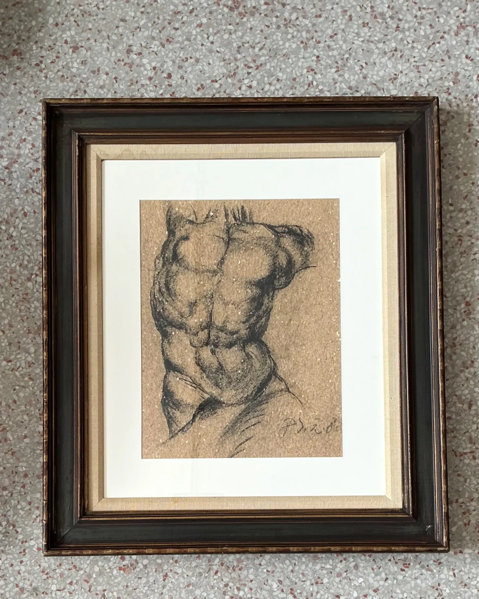 Vintage Original Charcoal Male Torso Drawing — additional photo 8
