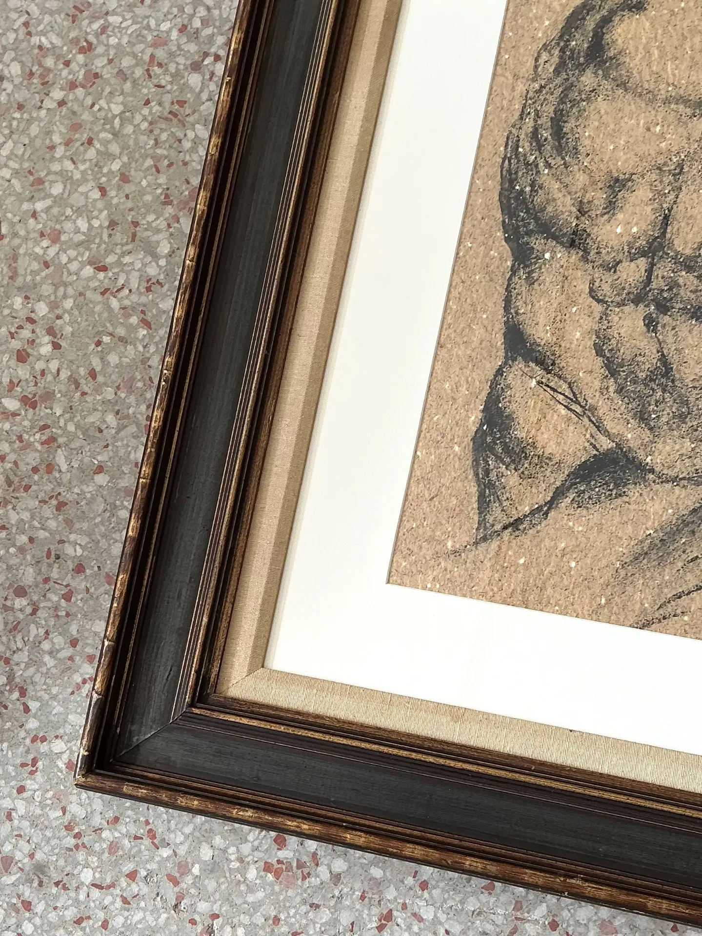 Vintage Original Charcoal Male Torso Drawing — additional photo 7