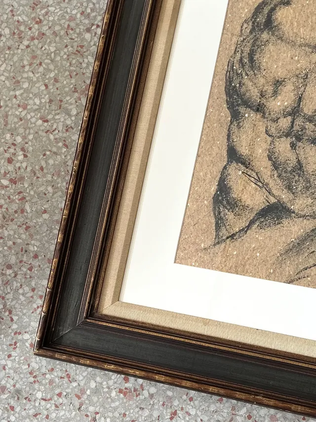 Vintage Original Charcoal Male Torso Drawing — additional photo 7