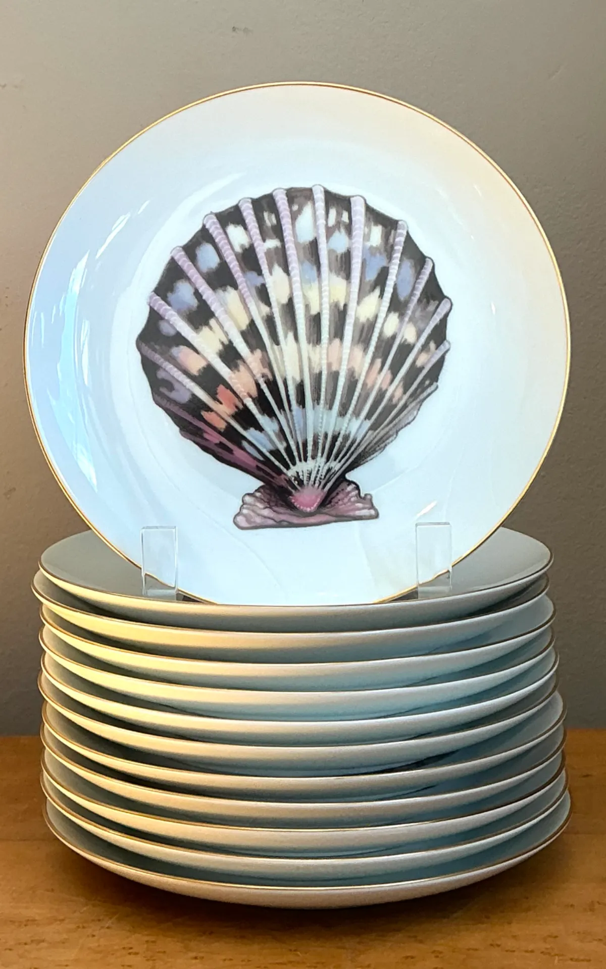 Vintage Fitz And Floyd Shell Motif Ceramic Plates - Set of Twelve — additional photo 2