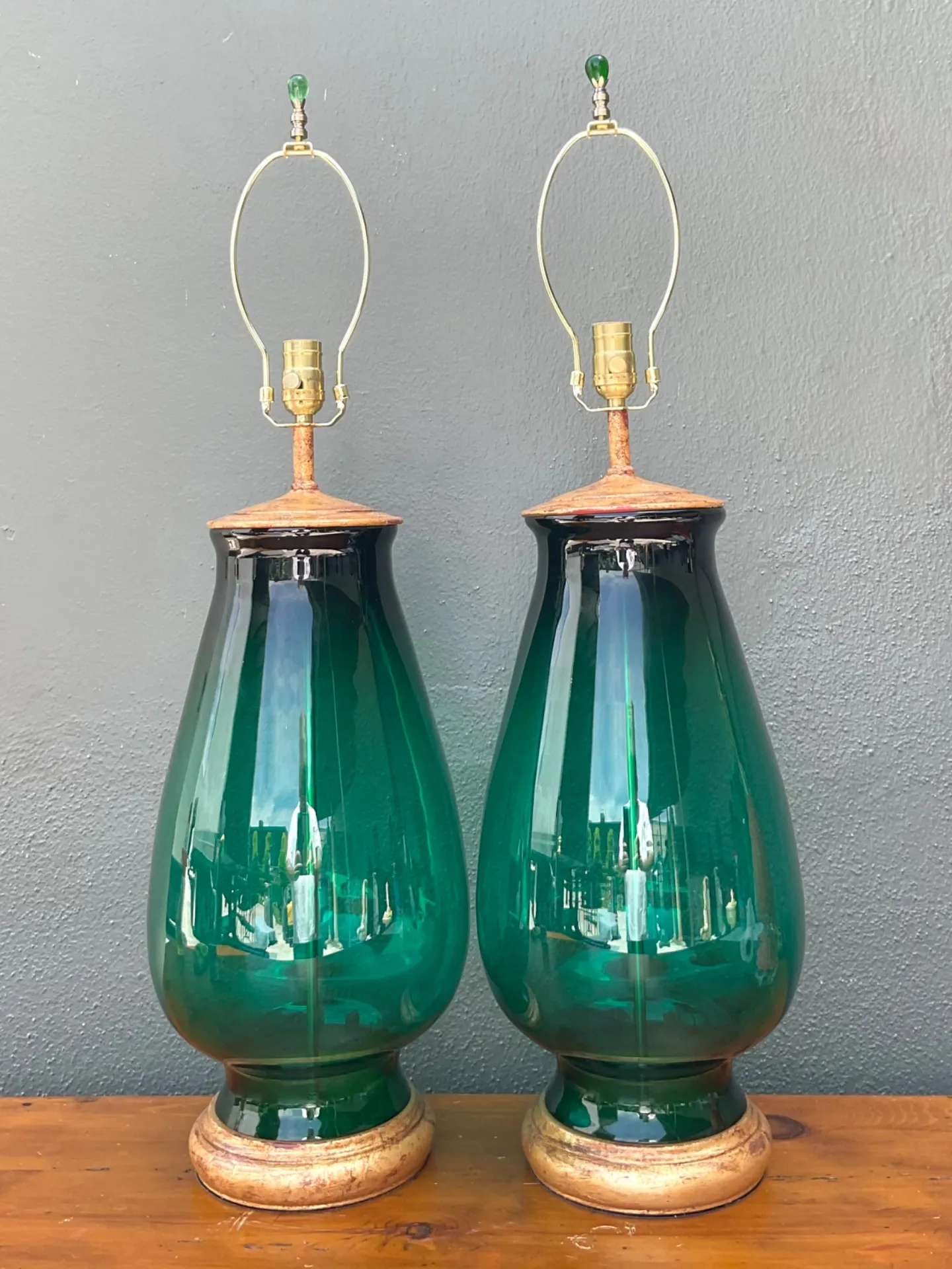 Vintage Emerald Glass Table Lamps - Set of 2 — additional photo 4