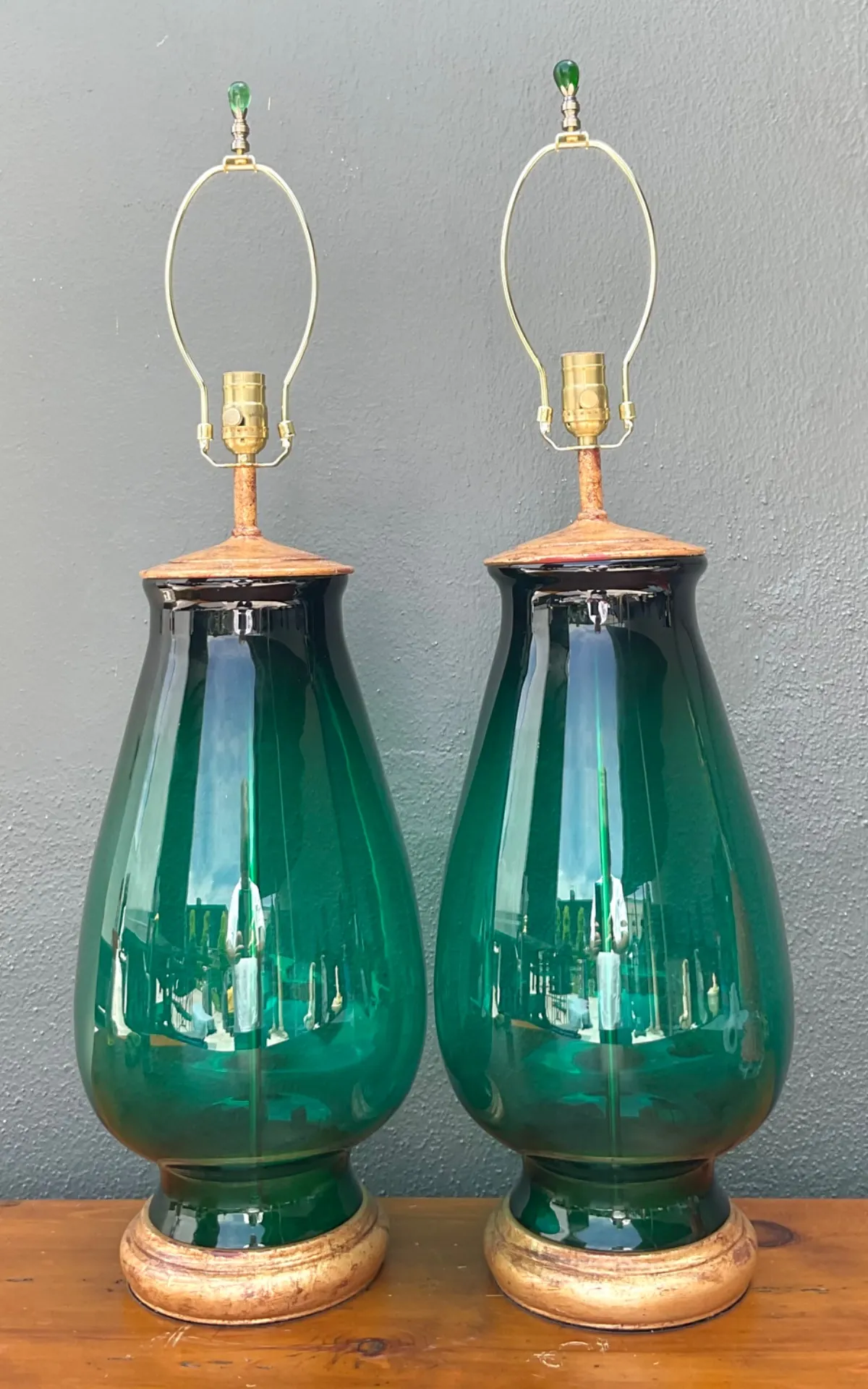 Vintage Emerald Glass Table Lamps - Set of 2 — additional photo 4