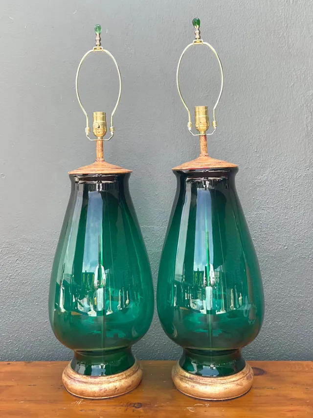Vintage Emerald Glass Table Lamps - Set of 2 — additional photo 4