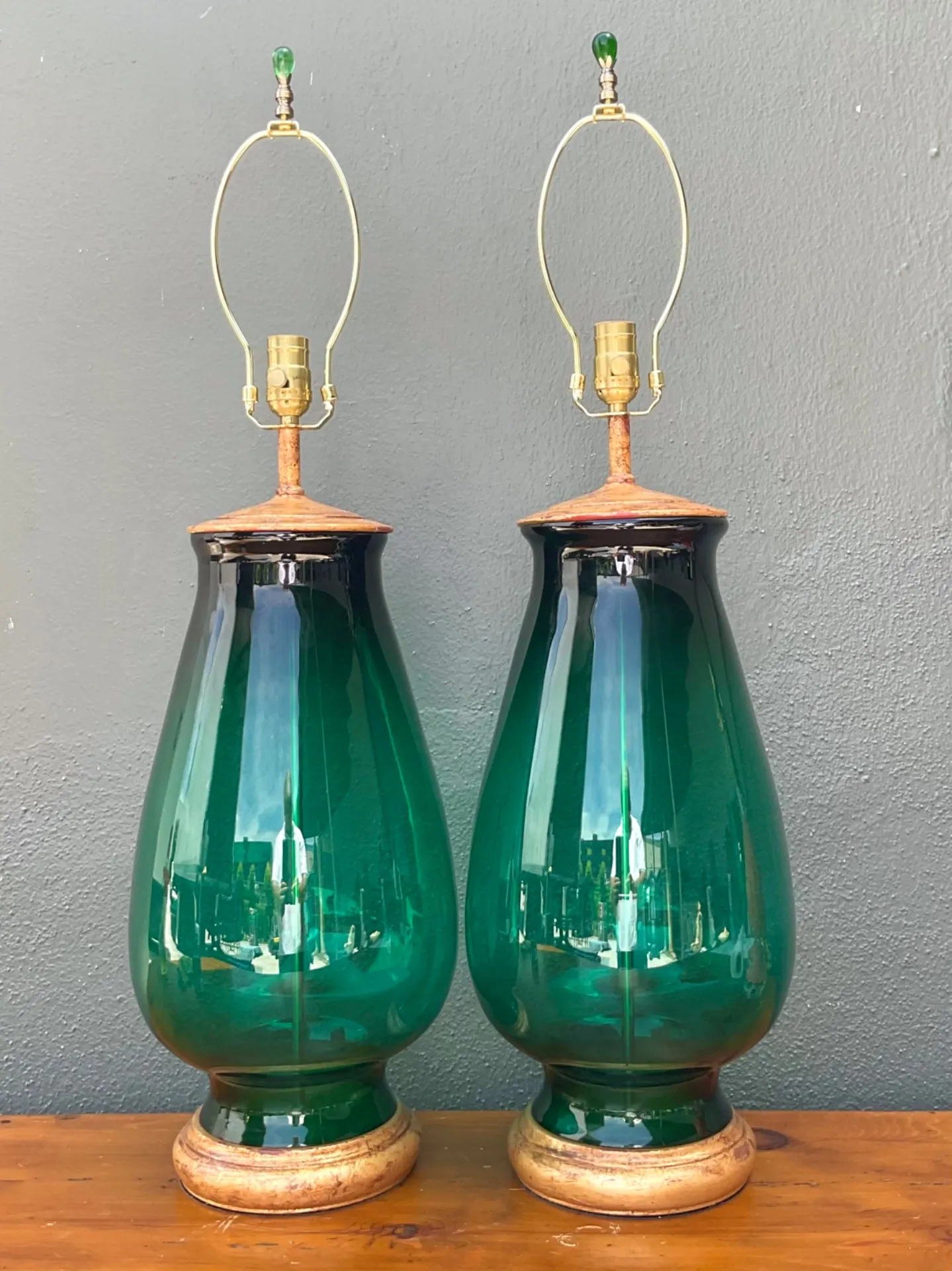 Vintage Emerald Glass Table Lamps - Set of 2 — additional photo 1