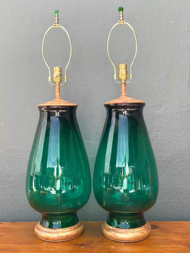 Vintage Emerald Glass Table Lamps - Set of 2 — additional photo 1