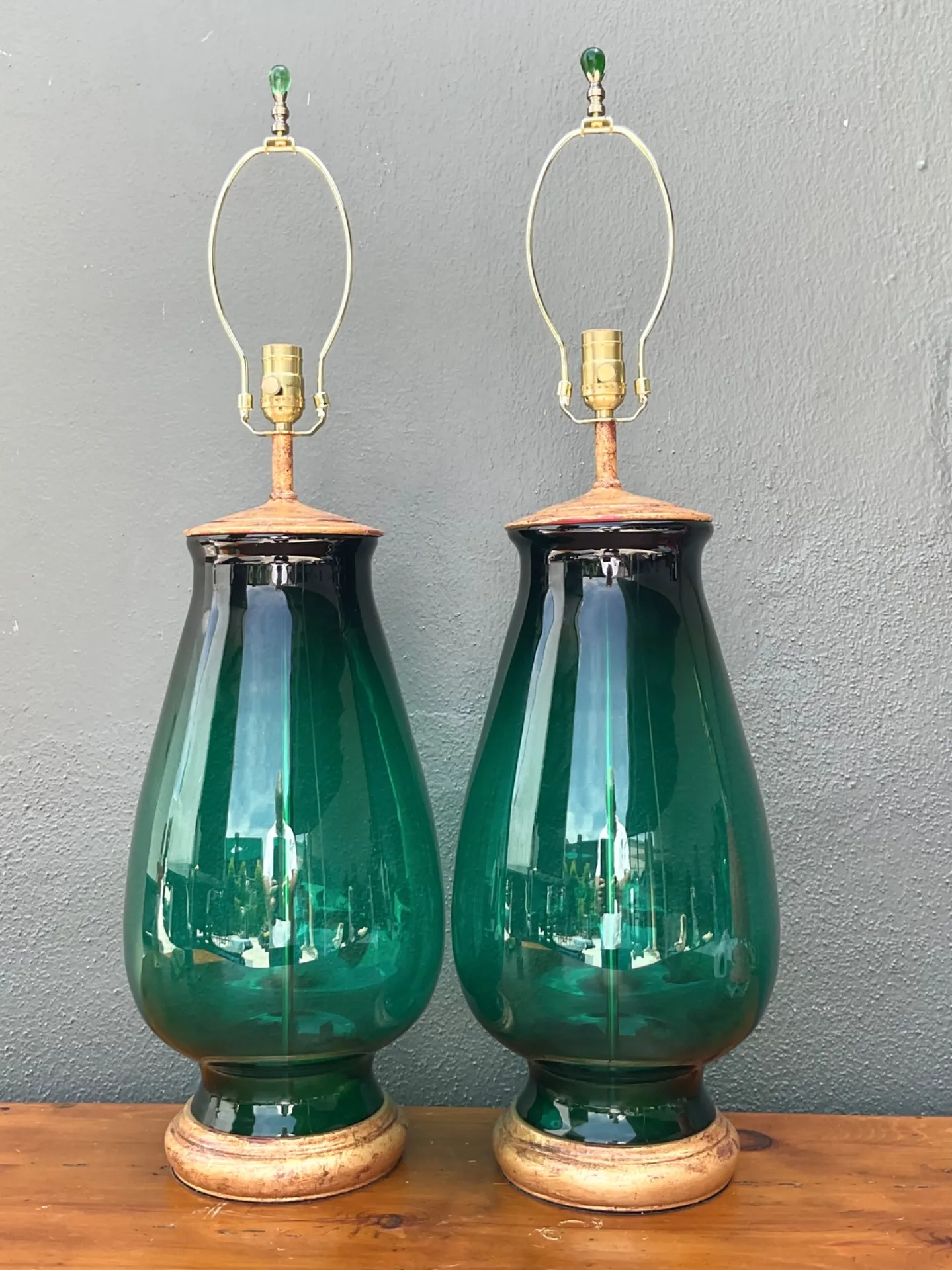 Vintage Emerald Glass Table Lamps - Set of 2 — additional photo 5