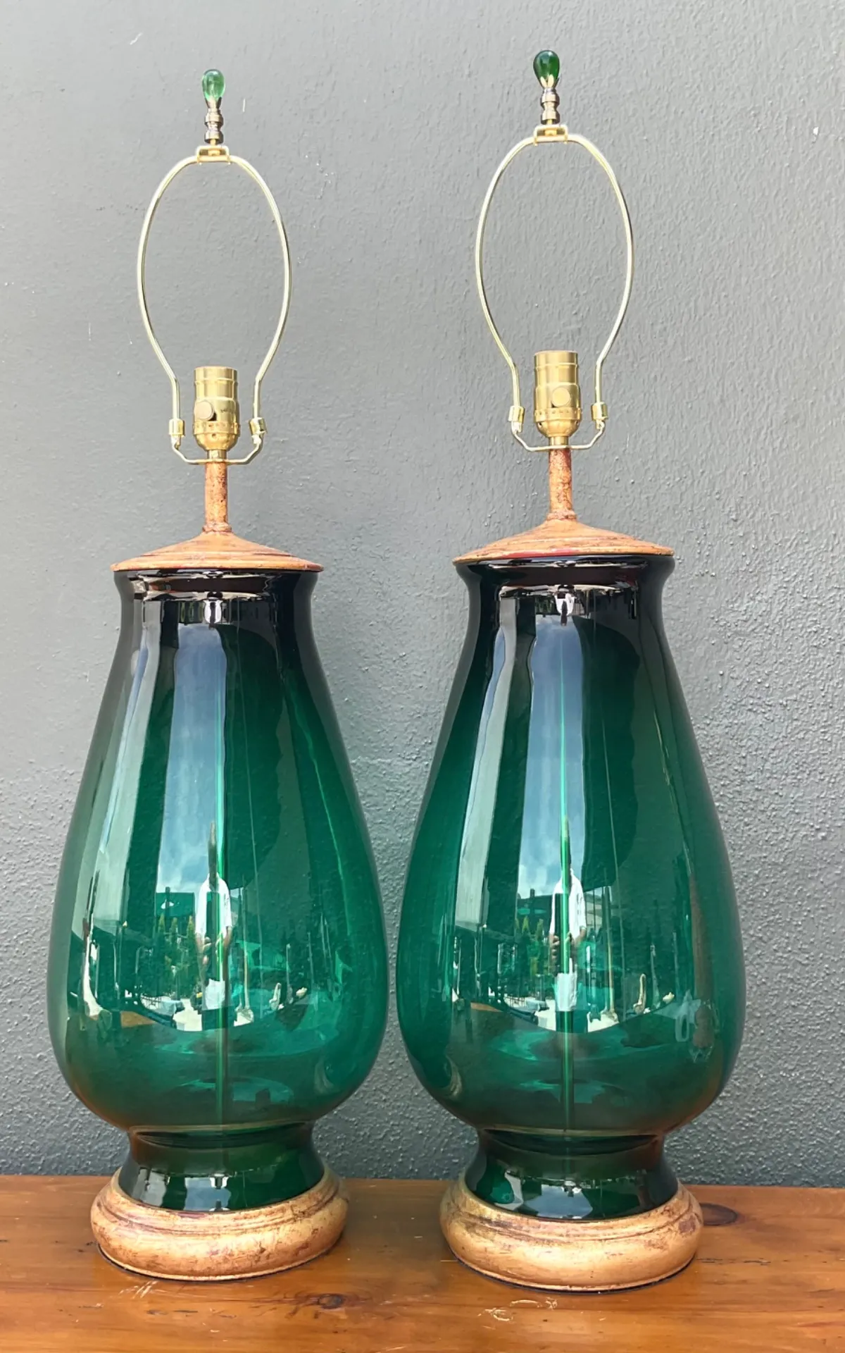 Vintage Emerald Glass Table Lamps - Set of 2 — additional photo 5