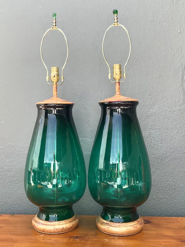 Vintage Emerald Glass Table Lamps - Set of 2 — additional photo 5
