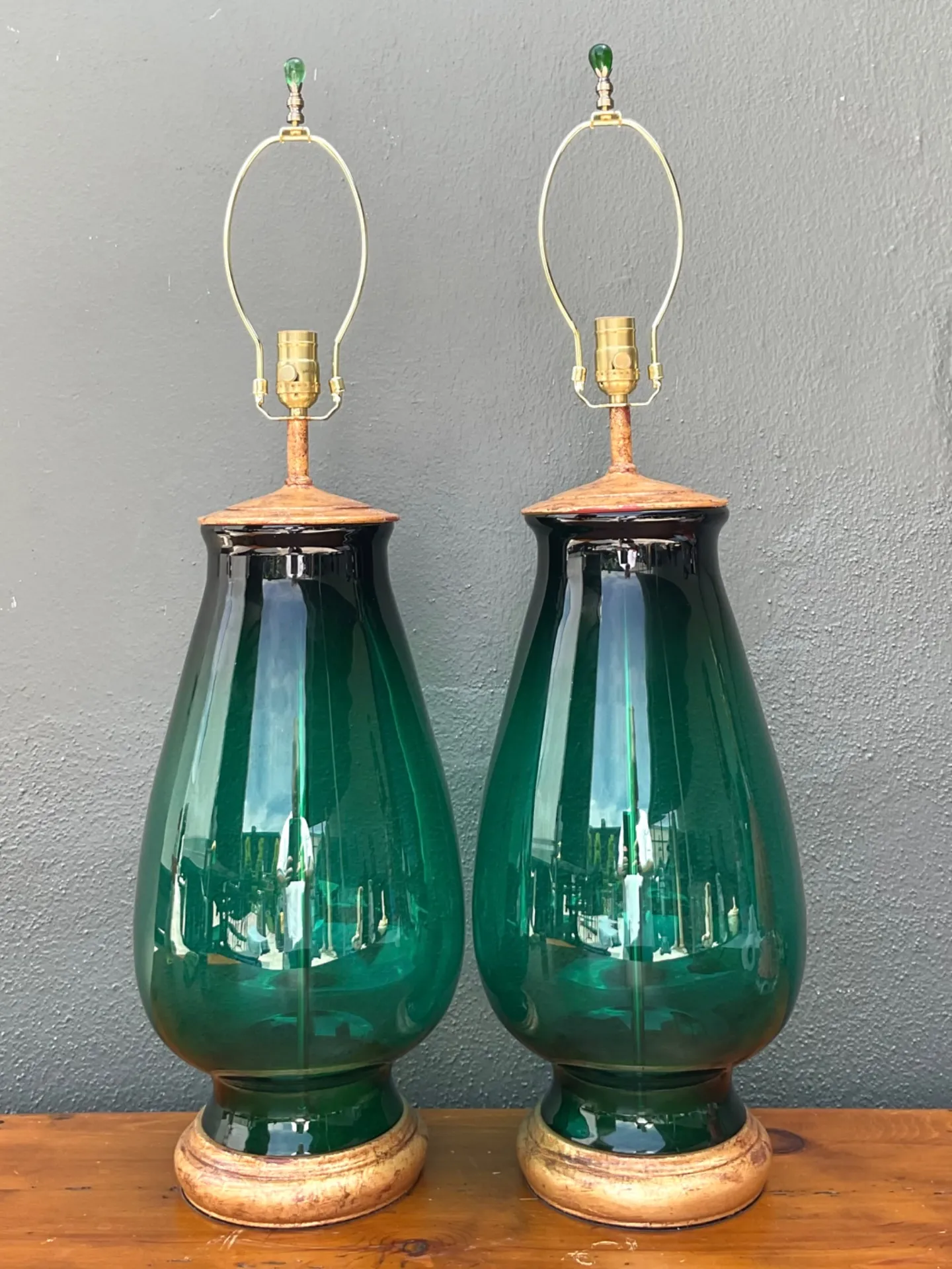 Vintage Emerald Glass Table Lamps - Set of 2 — additional photo 6