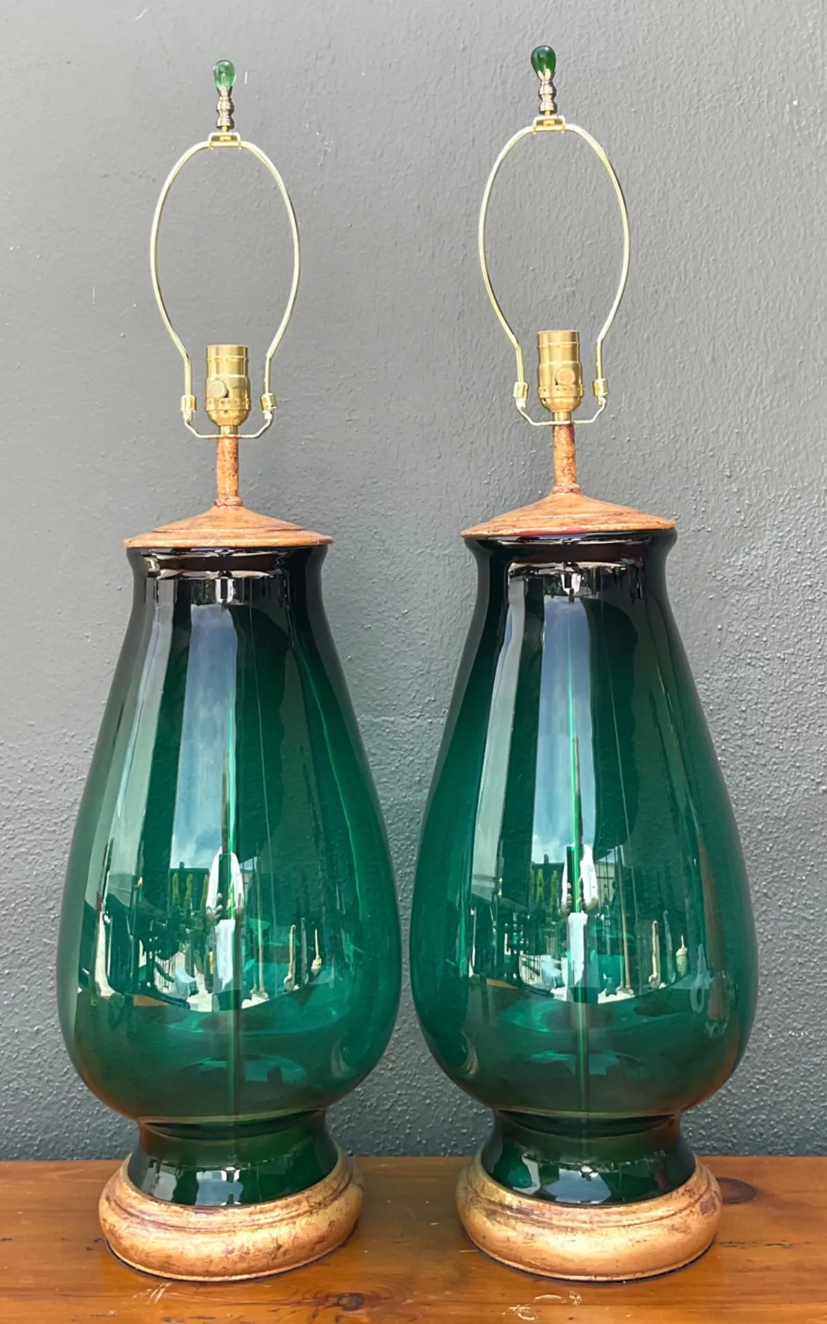 Vintage Emerald Glass Table Lamps - Set of 2 — additional photo 6