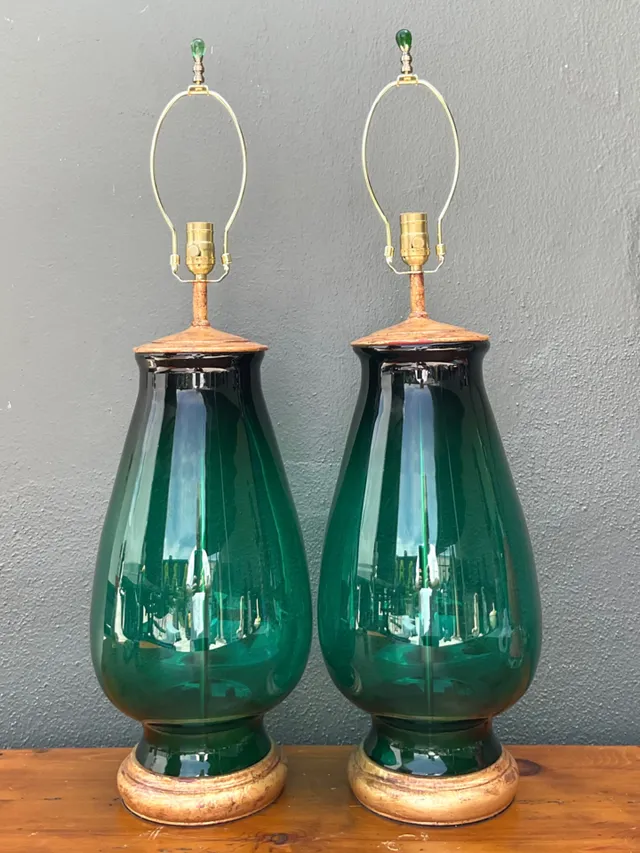 Vintage Emerald Glass Table Lamps - Set of 2 — additional photo 6