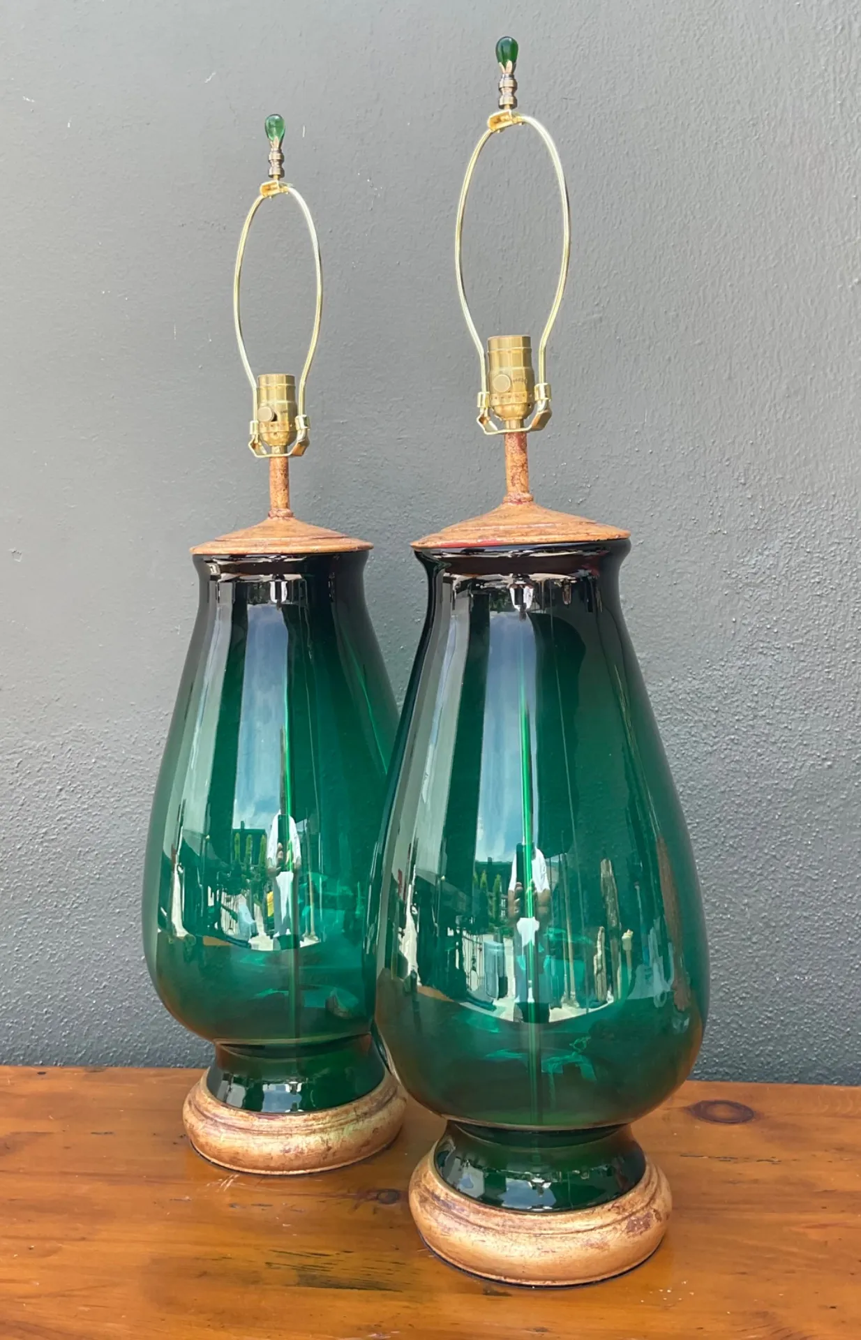 Vintage Emerald Glass Table Lamps - Set of 2 — additional photo 7