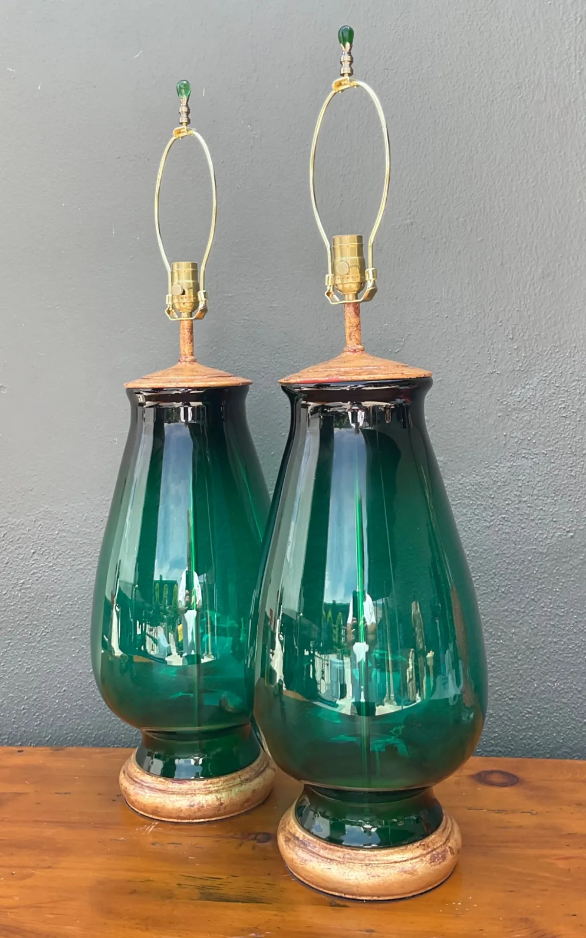 Vintage Emerald Glass Table Lamps - Set of 2 — additional photo 7