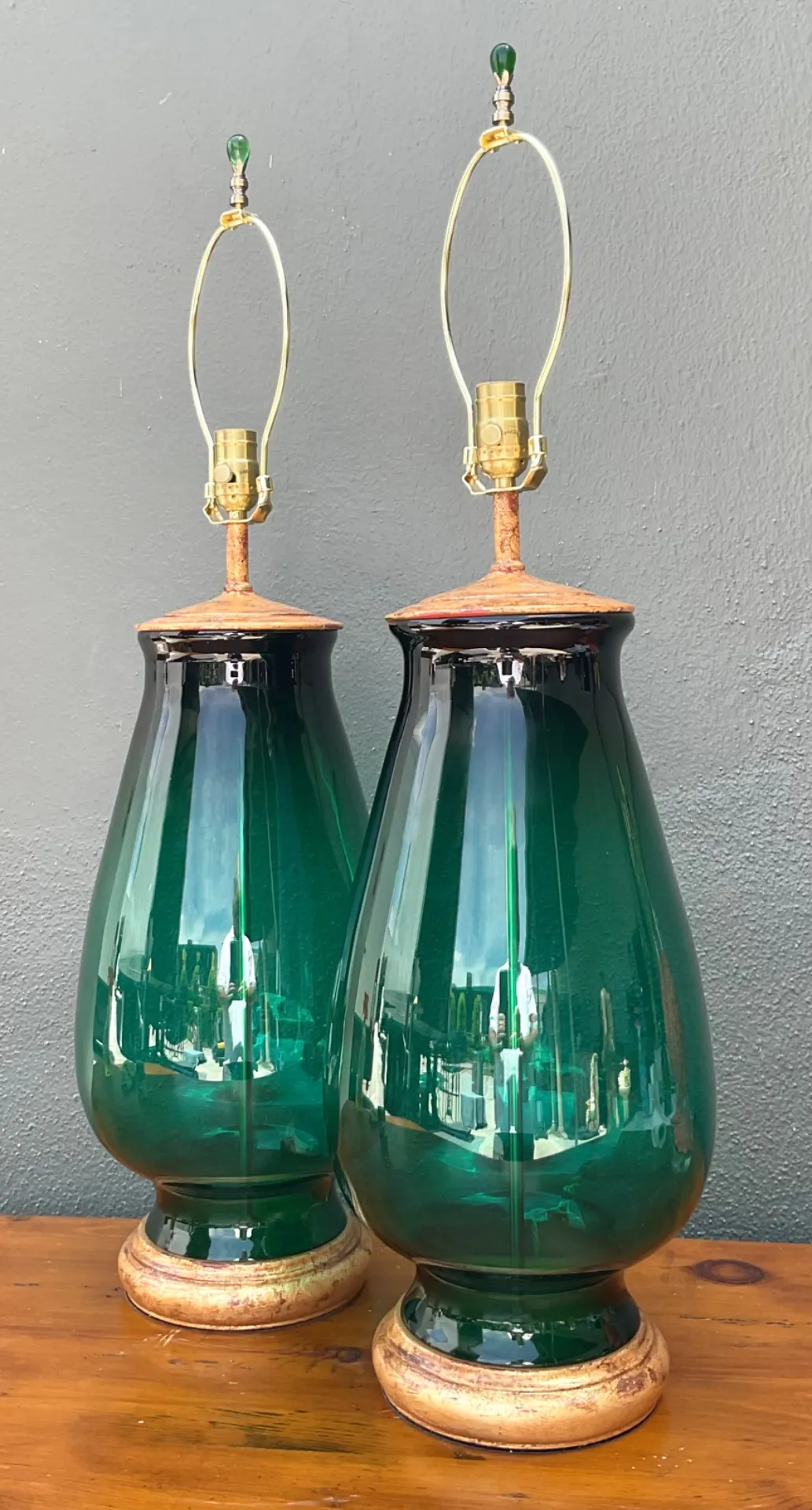 Vintage Emerald Glass Table Lamps - Set of 2 — additional photo 3