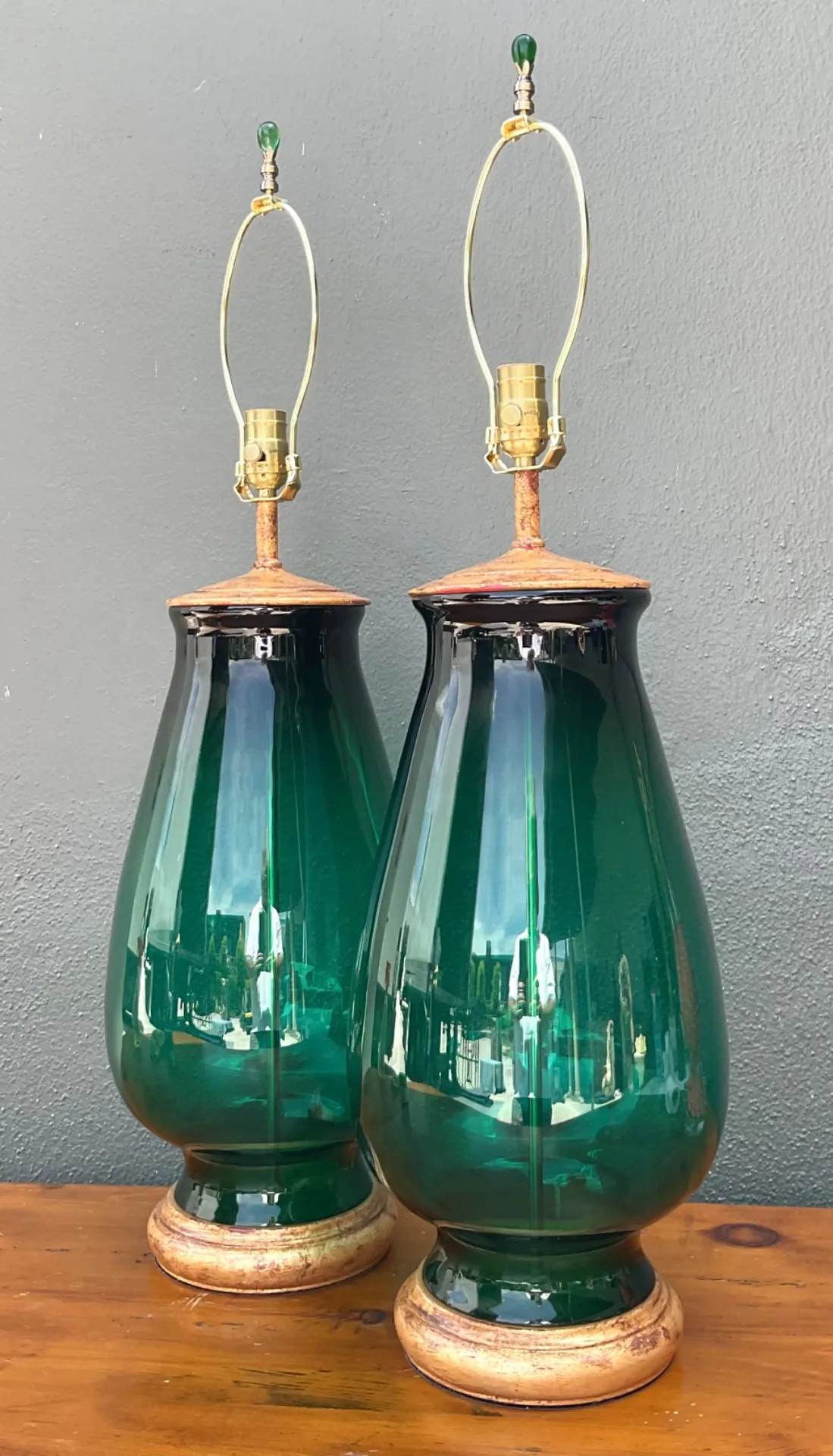 Vintage Emerald Glass Table Lamps - Set of 2 — additional photo 2