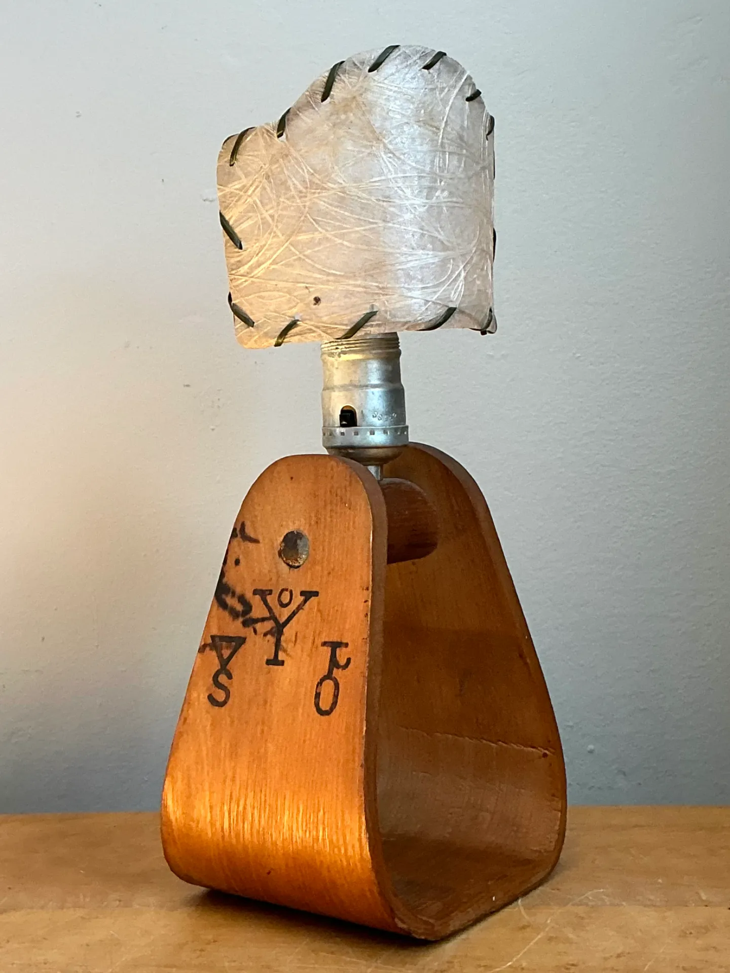 Vintage Wood and Metal Stirrup Table Lamp — additional photo 1