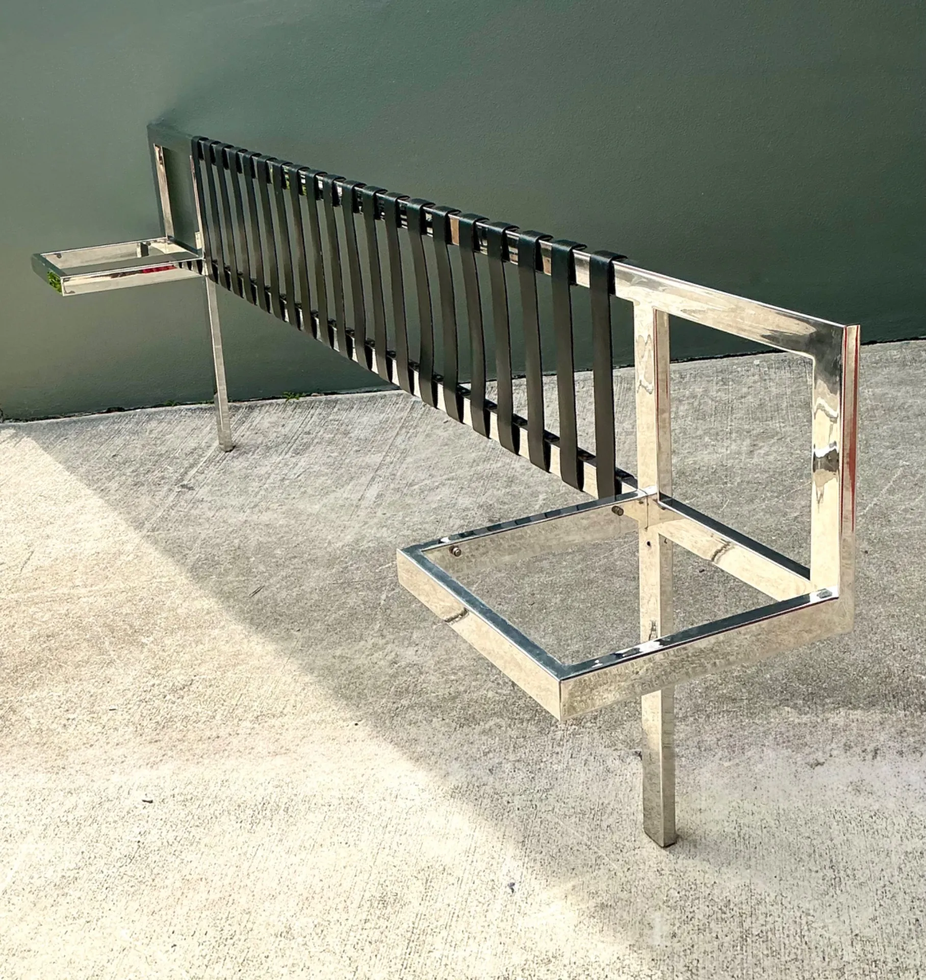 Vintage Chrome And Leather King Headboard After Mies Van Der Rohe — additional photo 3