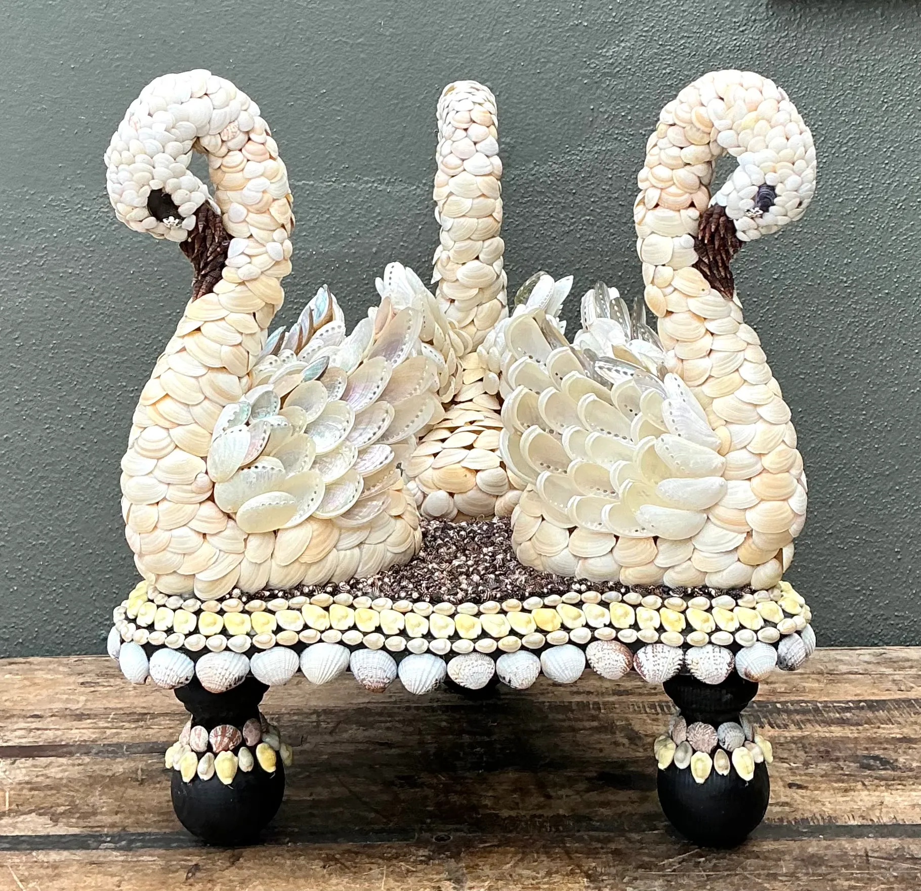 Vintage Shell Encrusted Wood Swan Table — additional photo 7