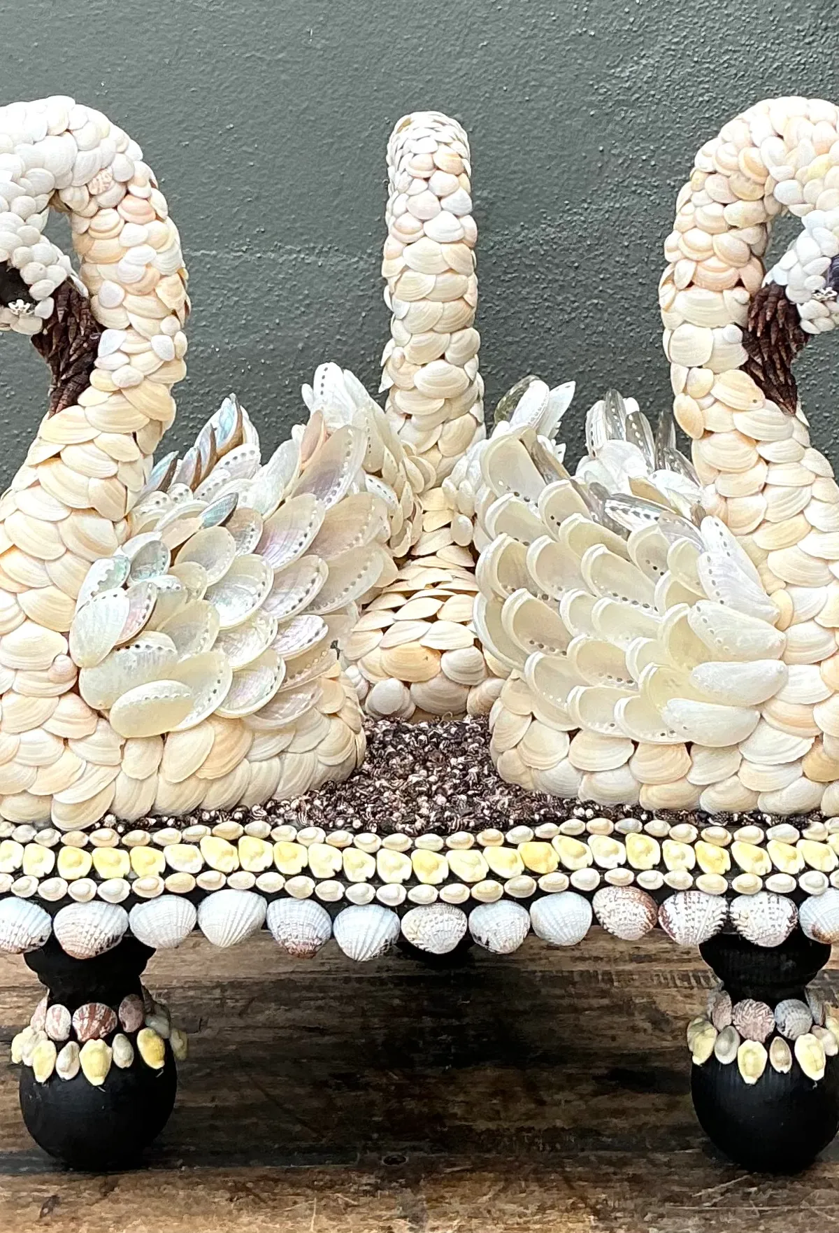 Vintage Shell Encrusted Wood Swan Table — additional photo 7