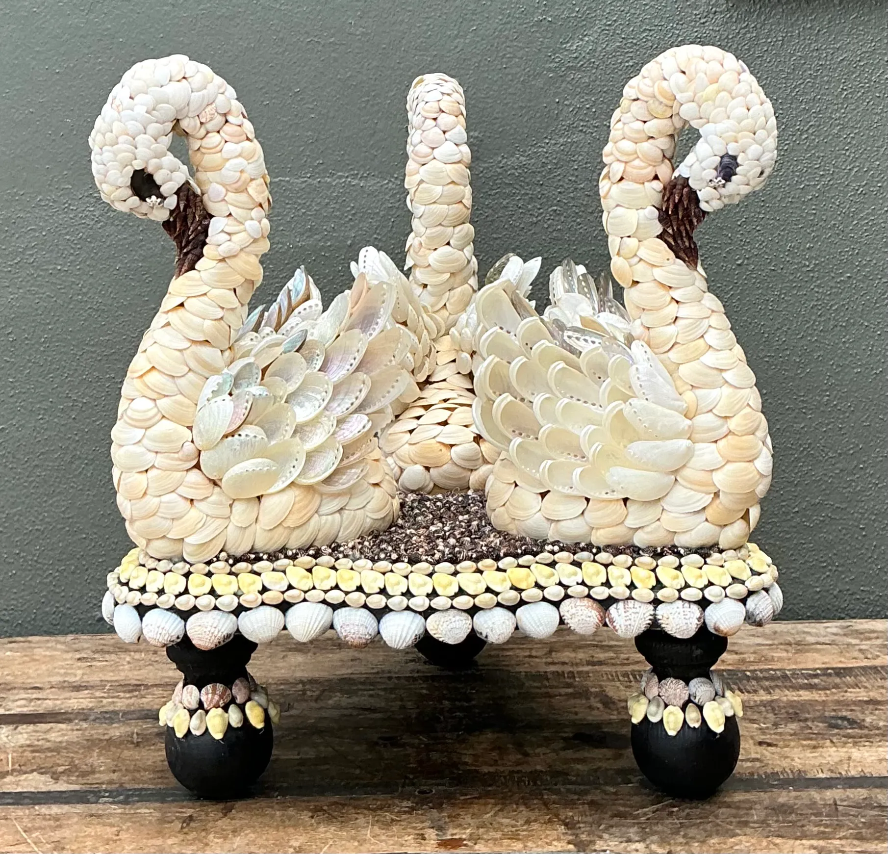 Vintage Shell Encrusted Wood Swan Table — additional photo 6