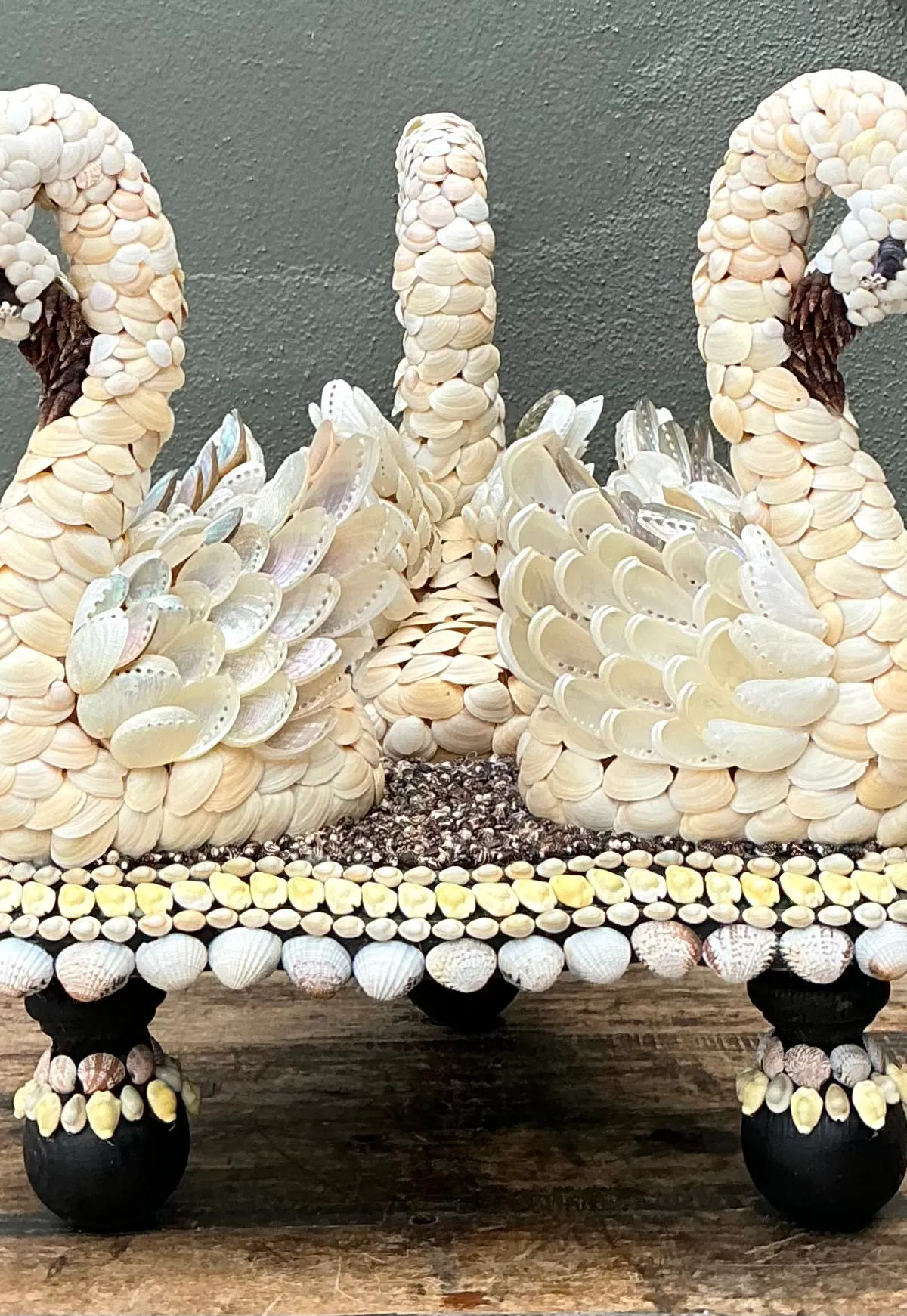 Vintage Shell Encrusted Wood Swan Table — additional photo 6