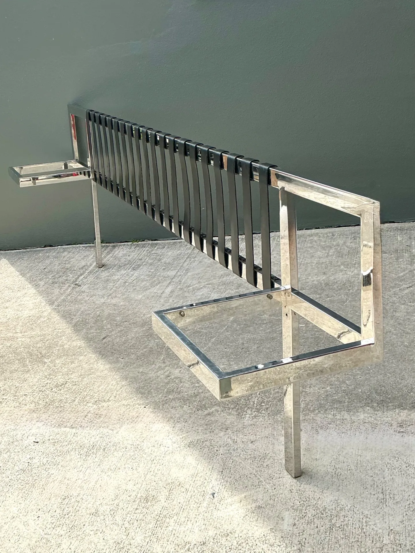 Vintage Chrome And Leather King Headboard After Mies Van Der Rohe — additional photo 6