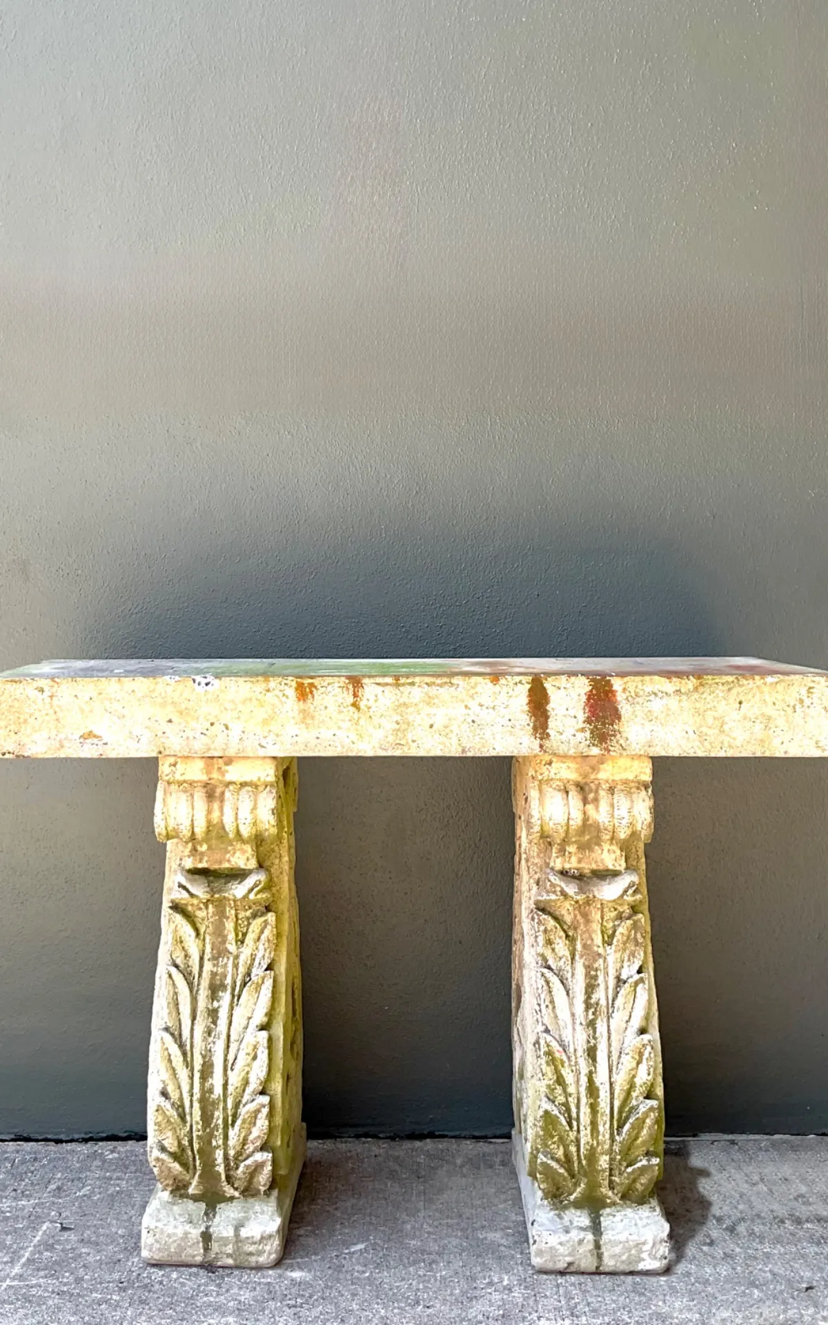 Vintage Ornate Cement Console Table - Side view