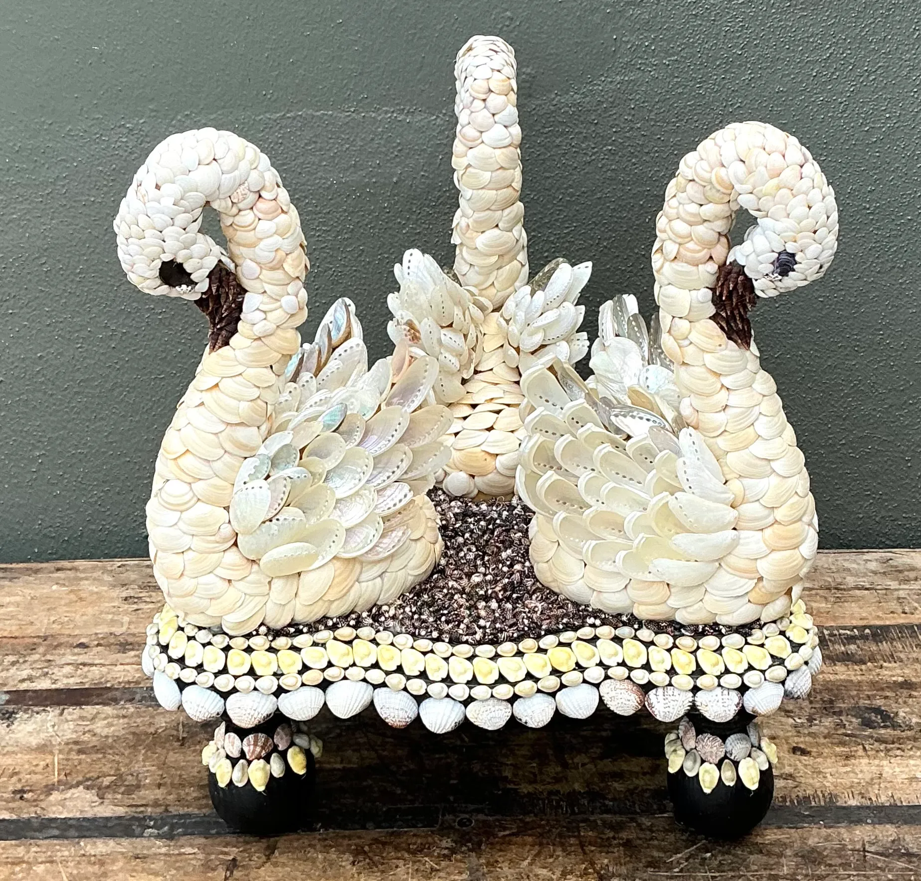 Vintage Shell Encrusted Wood Swan Table — additional photo 2