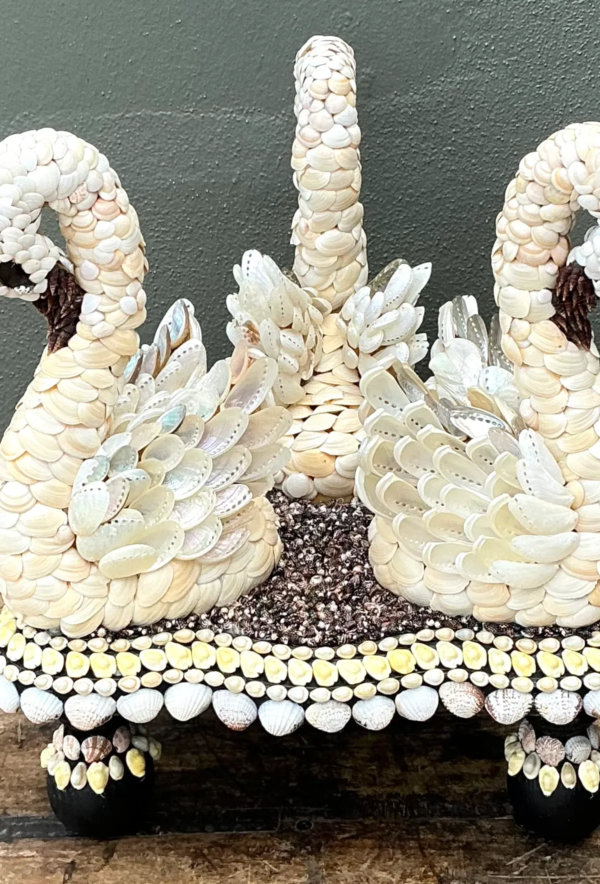 Vintage Shell Encrusted Wood Swan Table — additional photo 2
