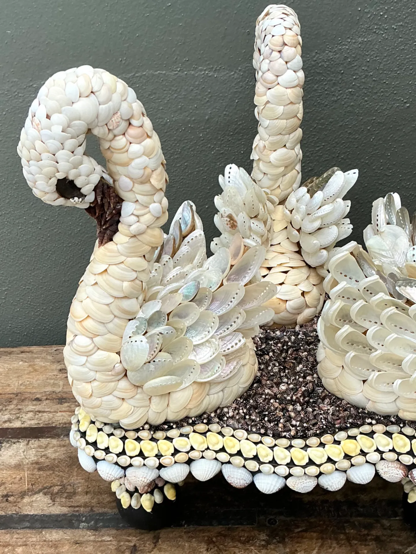 Vintage Shell Encrusted Wood Swan Table — additional photo 5