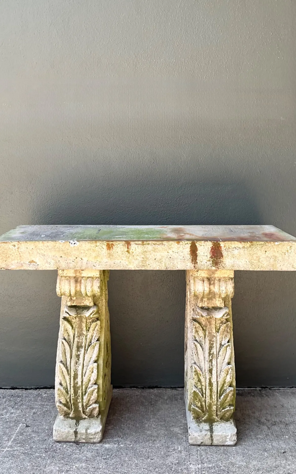 Vintage Ornate Cement Console Table - Top view