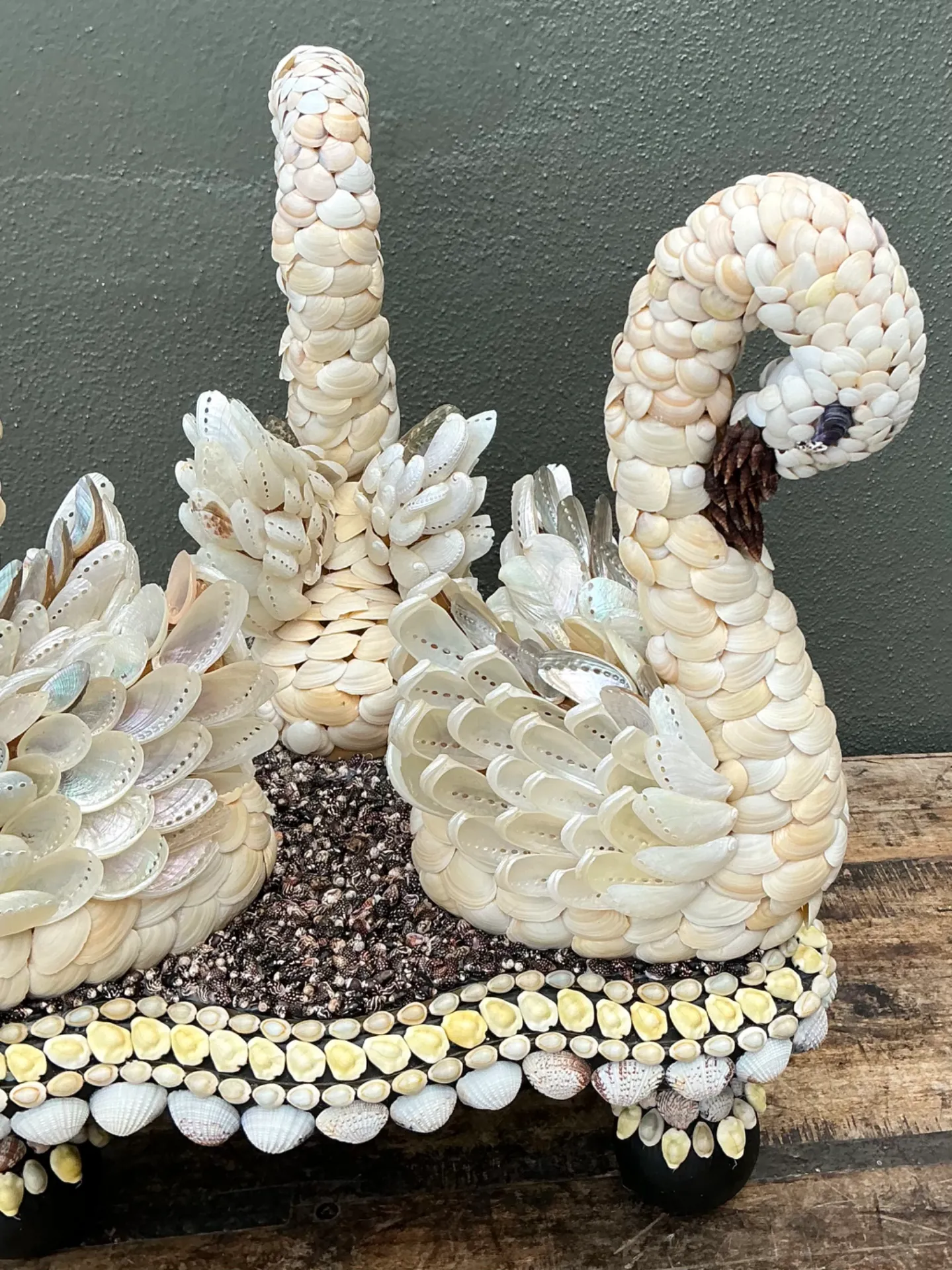 Vintage Shell Encrusted Wood Swan Table — additional photo 8