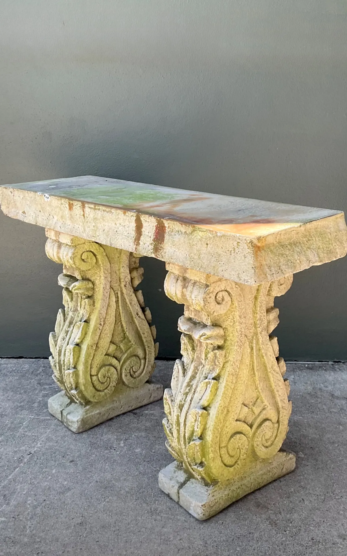 Vintage Ornate Cement Console Table - Bottom view