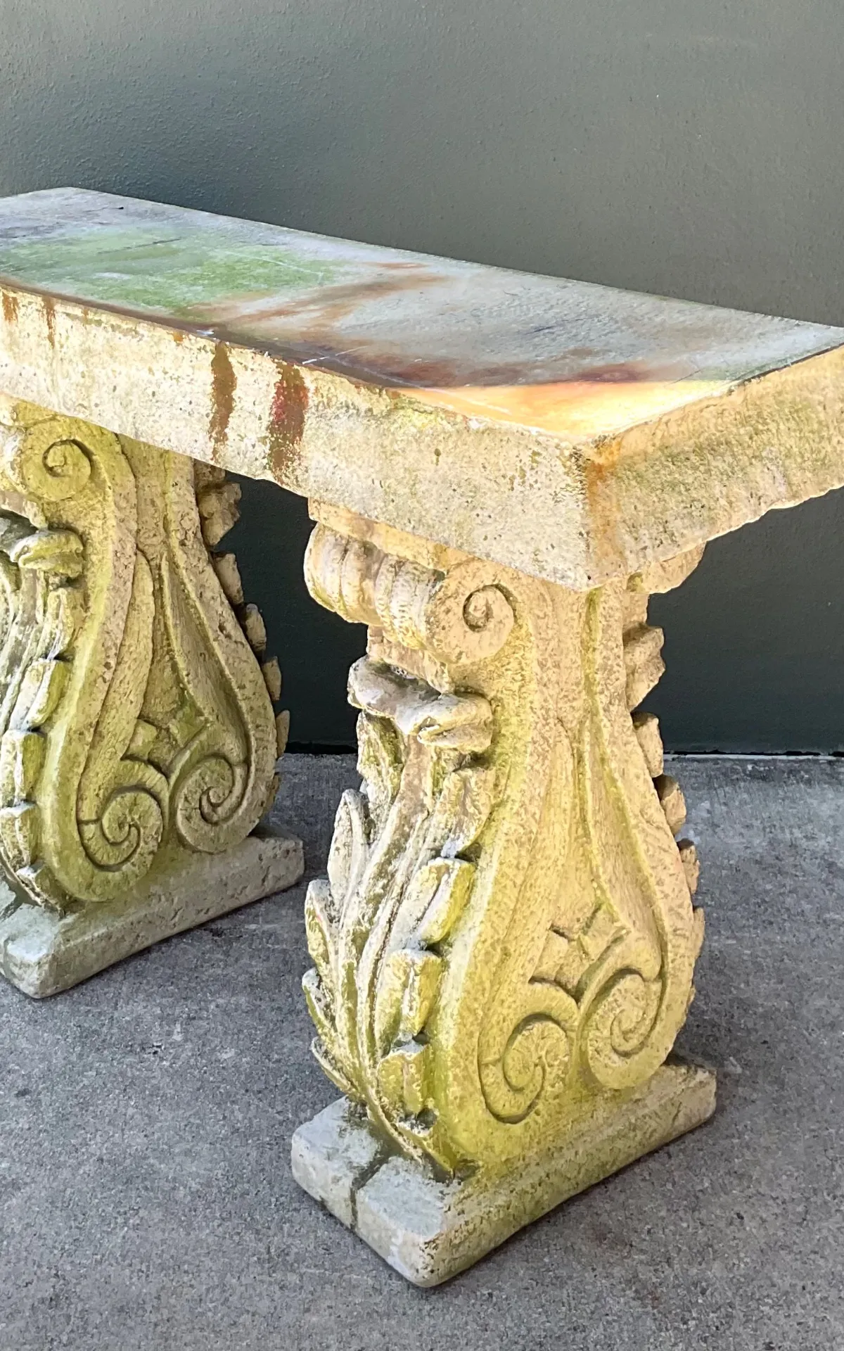 Vintage Ornate Cement Console Table - Back view