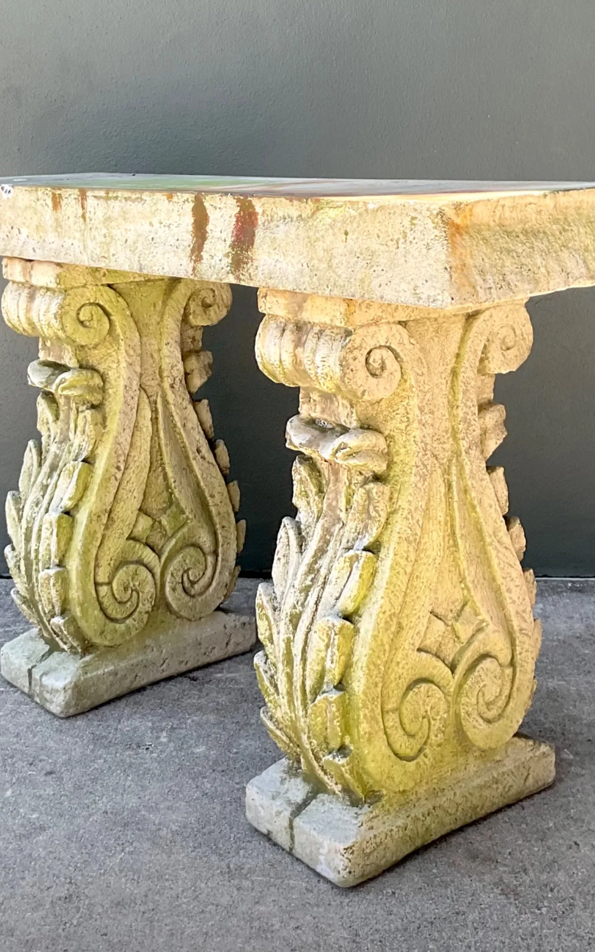 Vintage Ornate Cement Console Table - Angle view