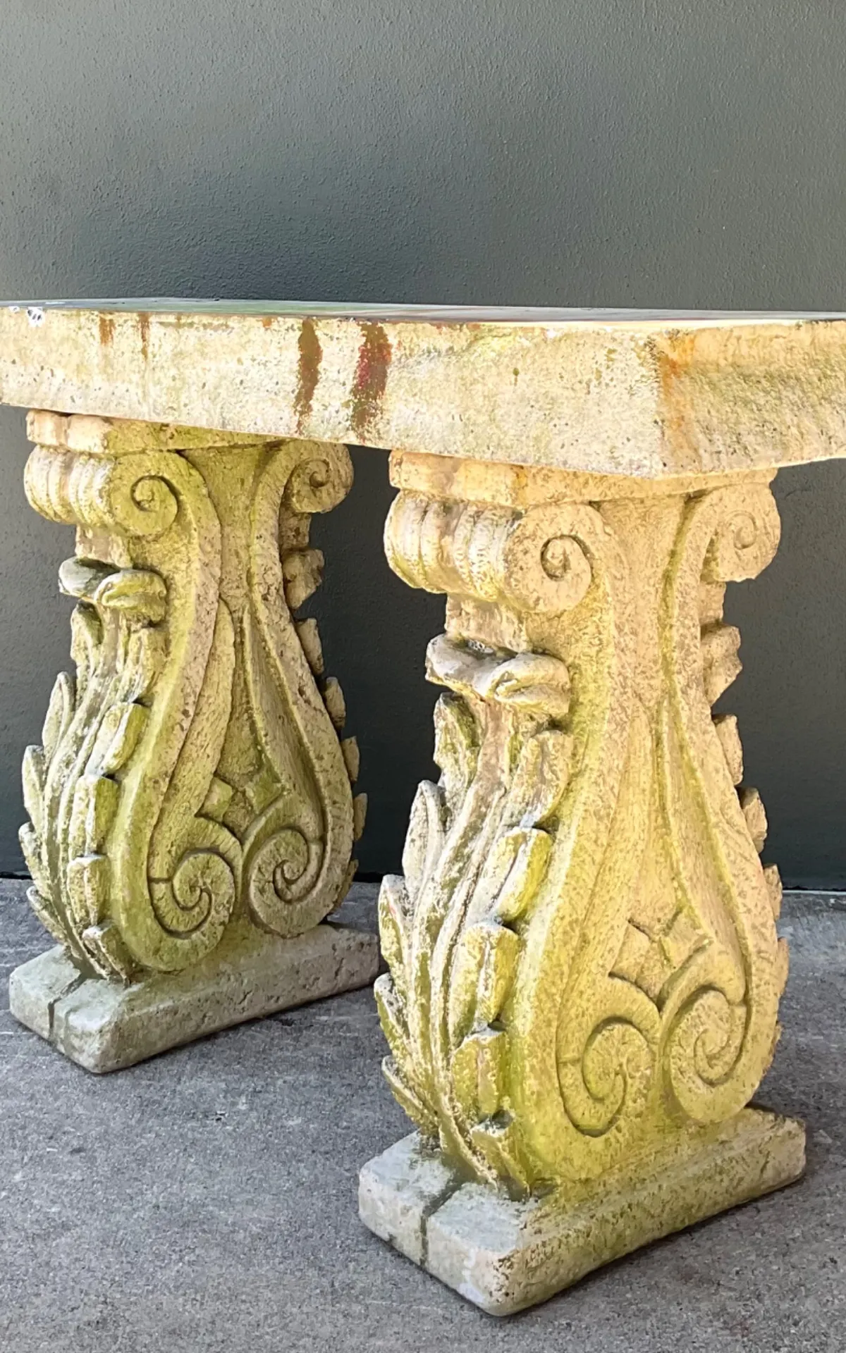 Vintage Ornate Cement Console Table - Close-up view